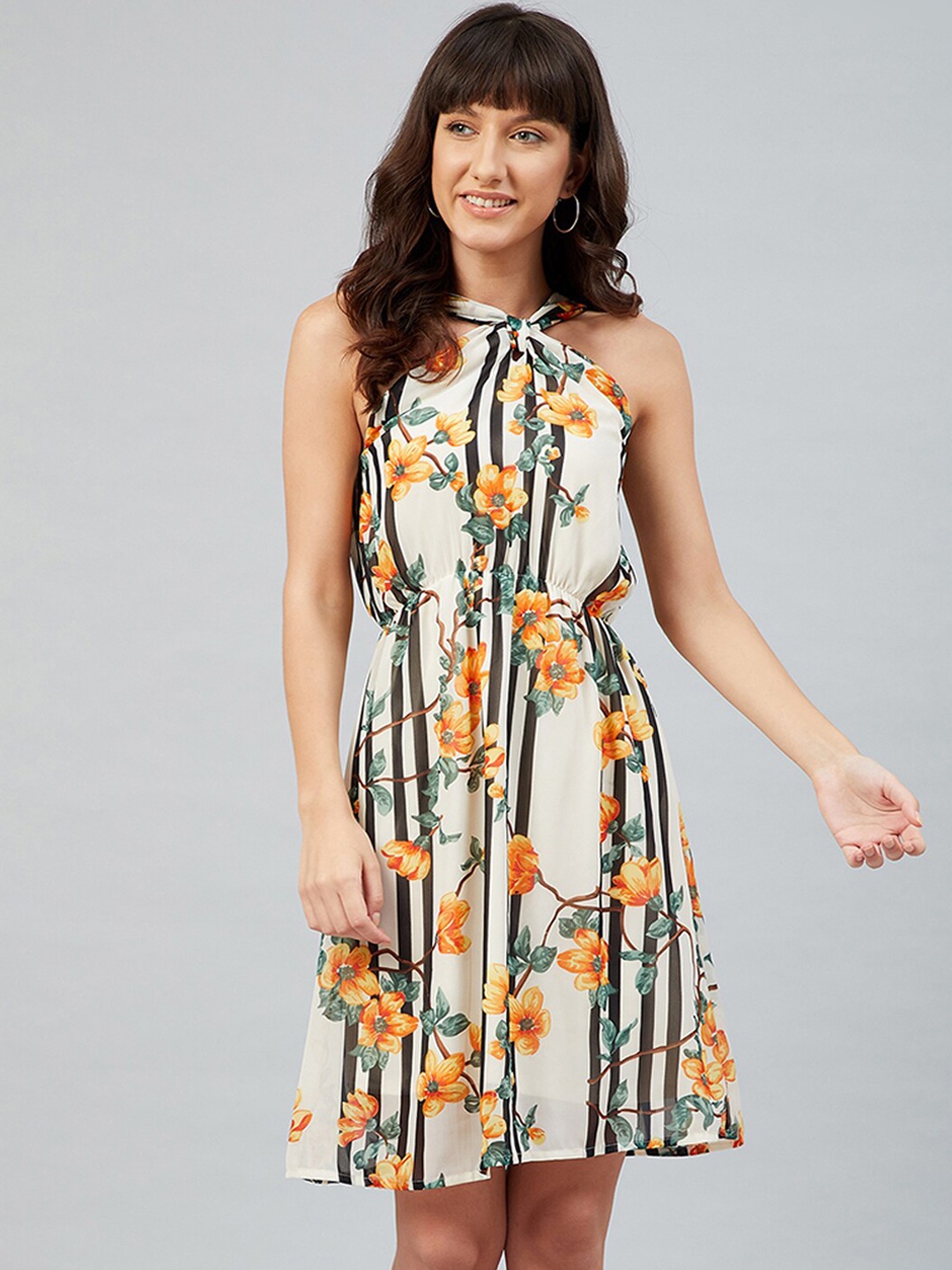 

RARE Women Multicoloured Floral Halter Georgette Dress, Multi