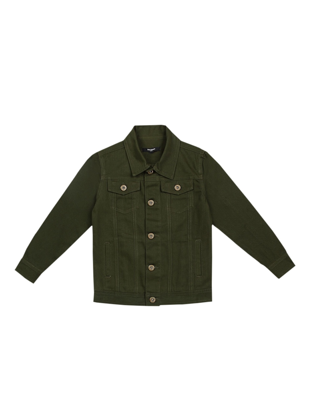 

Style Quotient Boys Olive Green Solid Denim Jacket