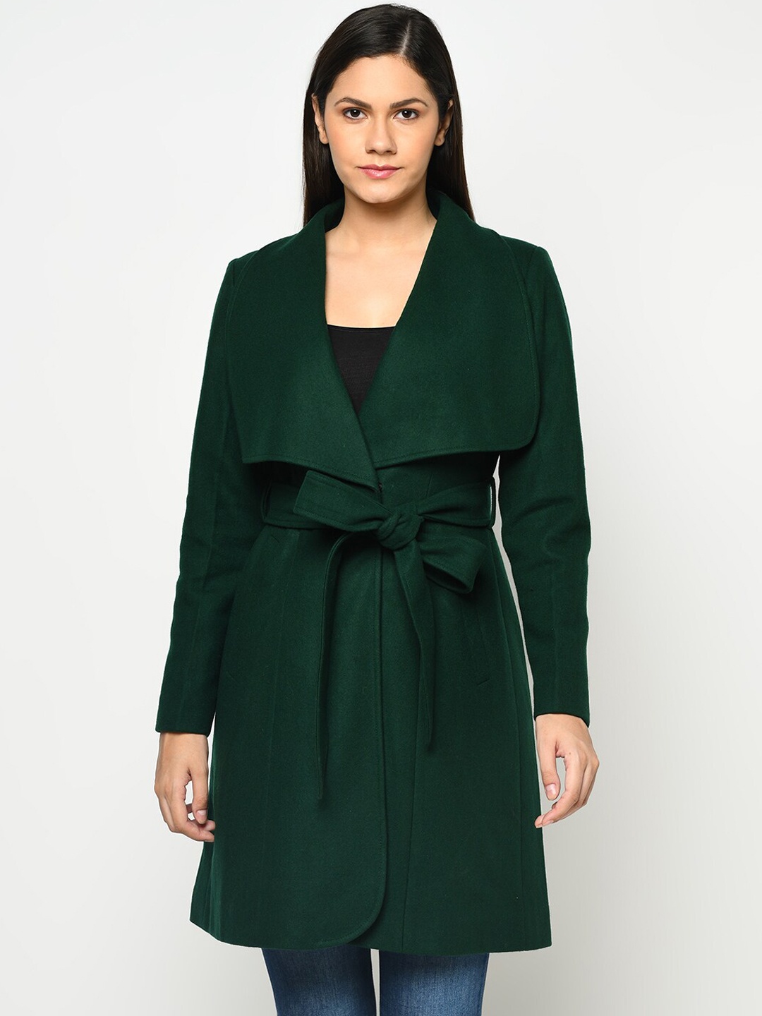 

Owncraft Women Green Solid Woolen Overcoat