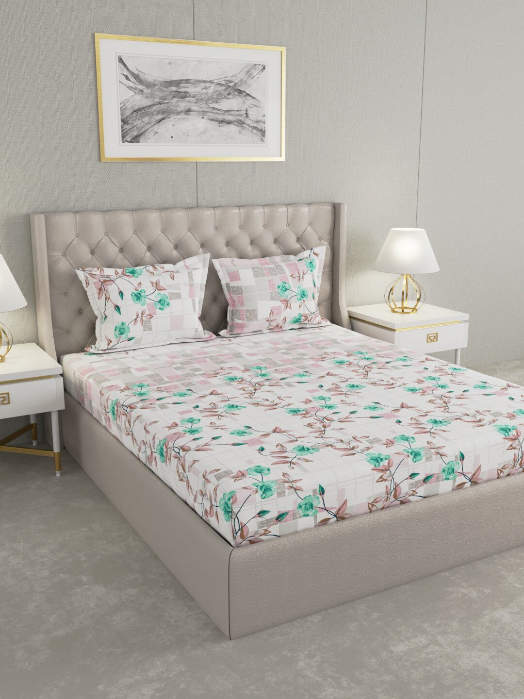 

Raymond Home White & Pink Floral 140 TC King Bedsheet with 2 Pillow Covers
