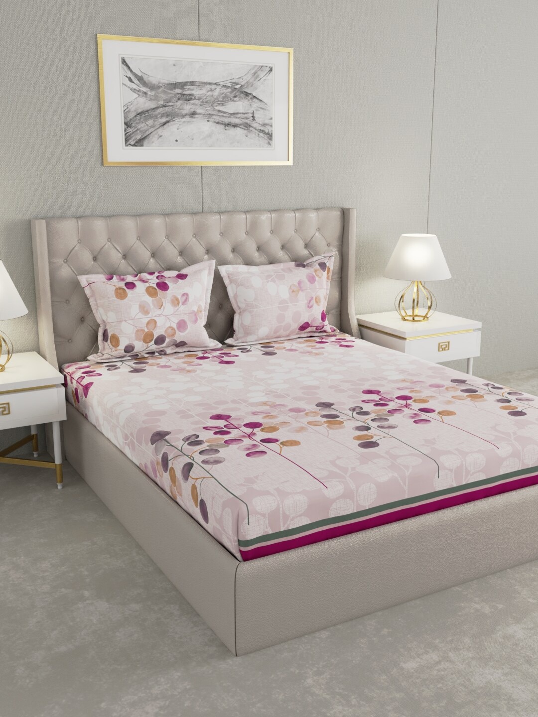 

Raymond Home Magenta & Off White Floral 140 TC King Bedsheet with 2 Pillow Covers