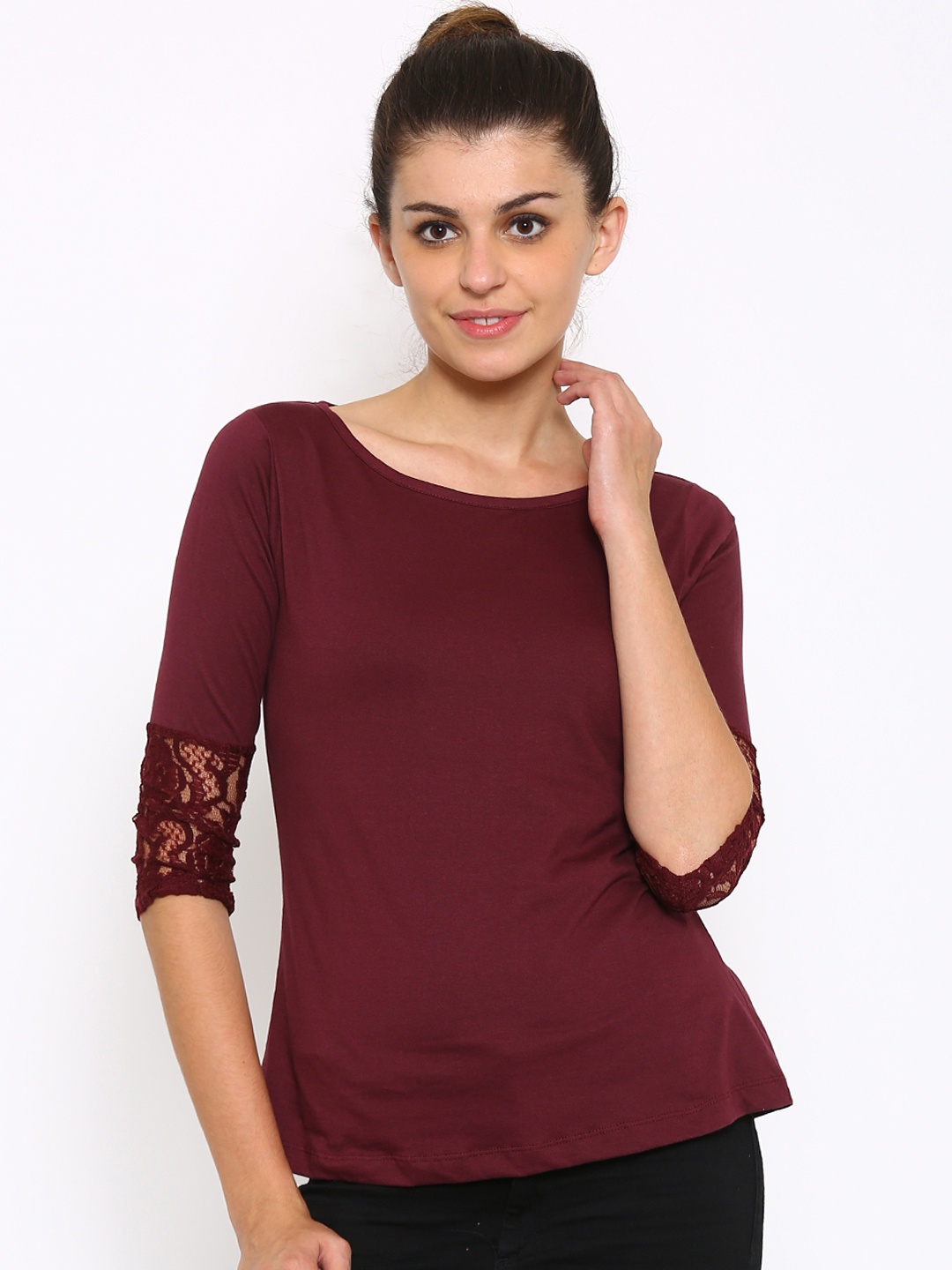 

Style Quotient Women Burgundy Solid Regular Top