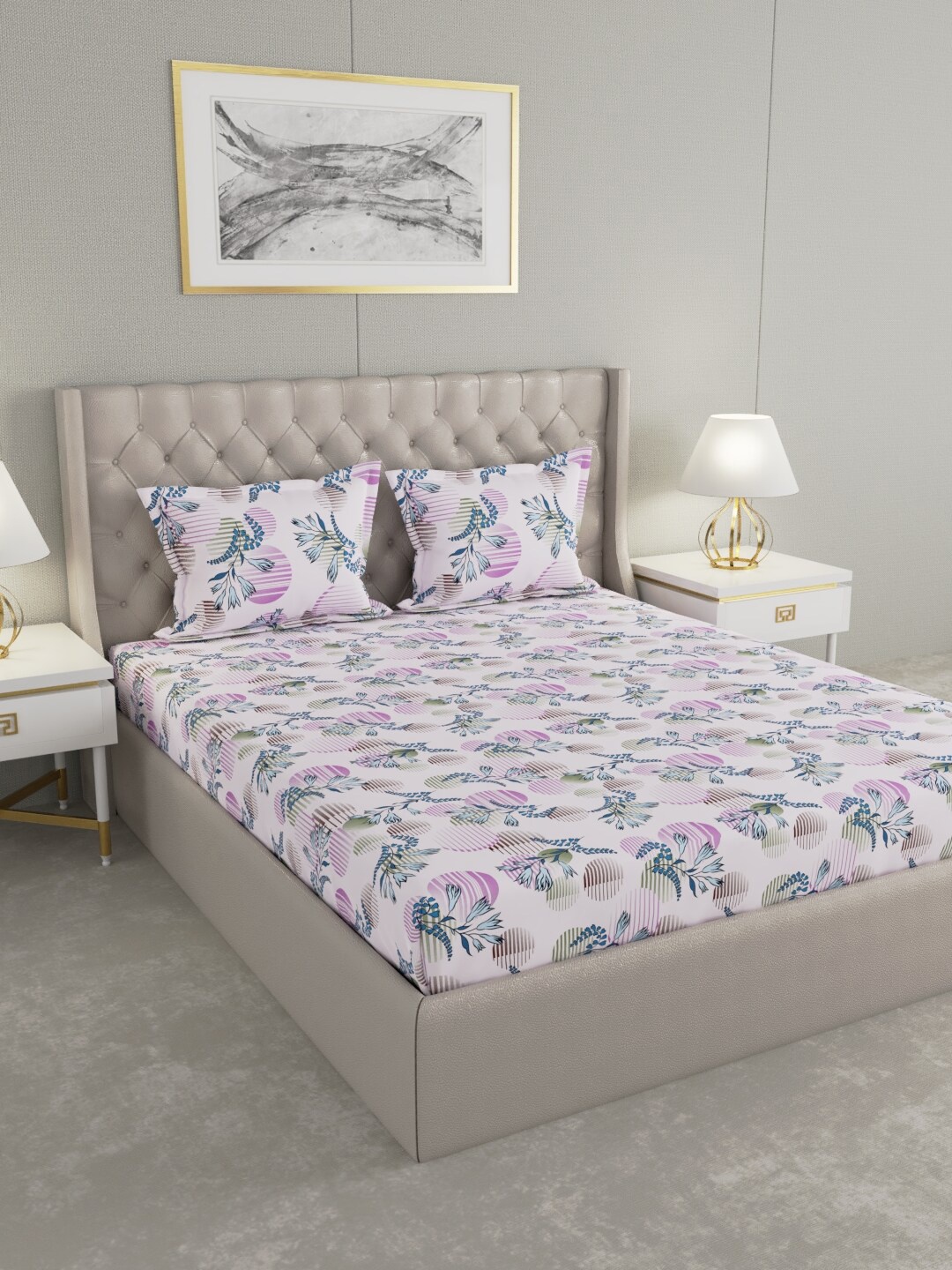 

Raymond Home Purple & Blue Floral 120 TC Queen Bedsheet with 2 Pillow Covers