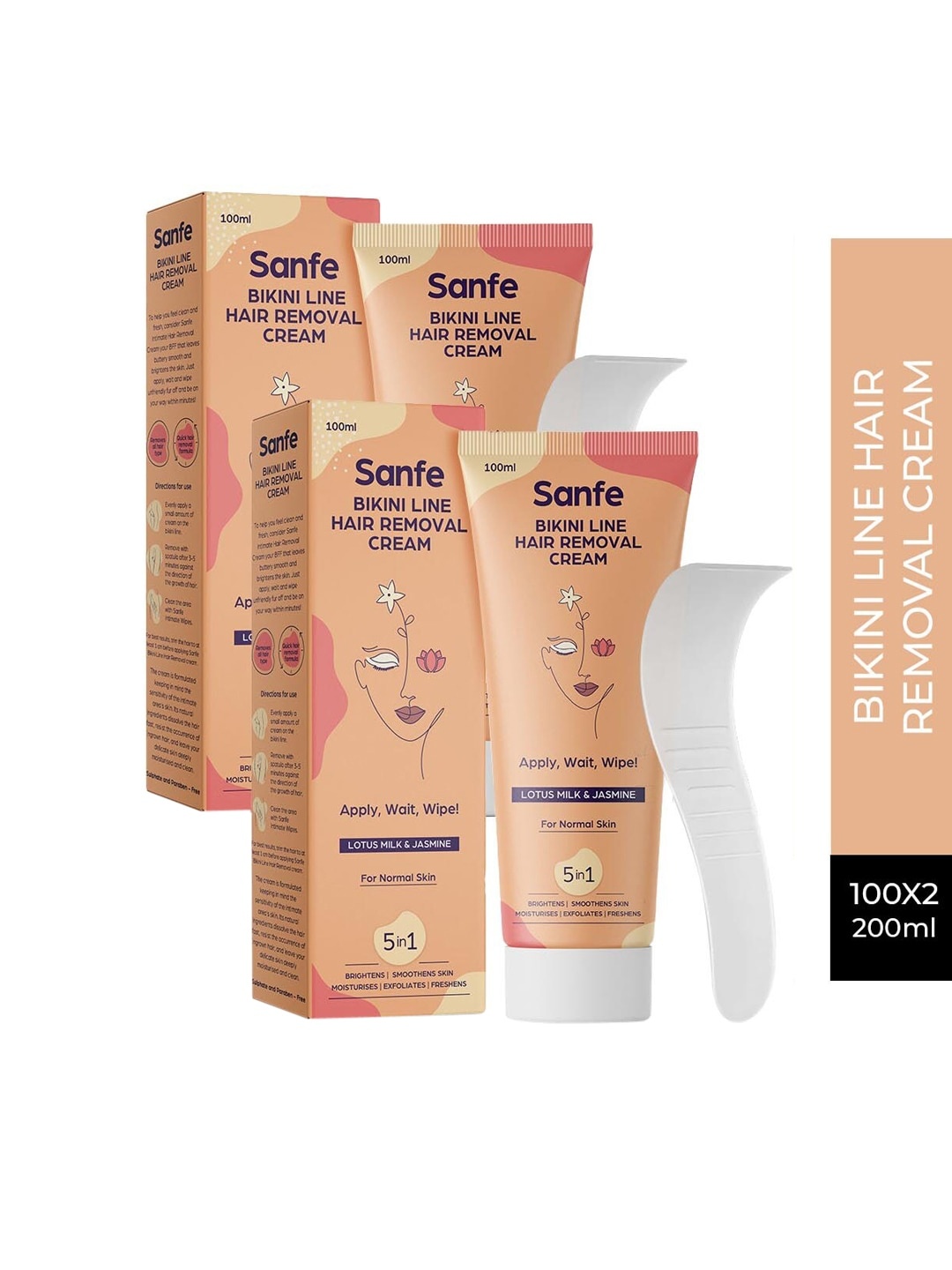 

Sanfe Woman Pack of 2 Bikini Hair Removal Cream 100ml Each, Coral