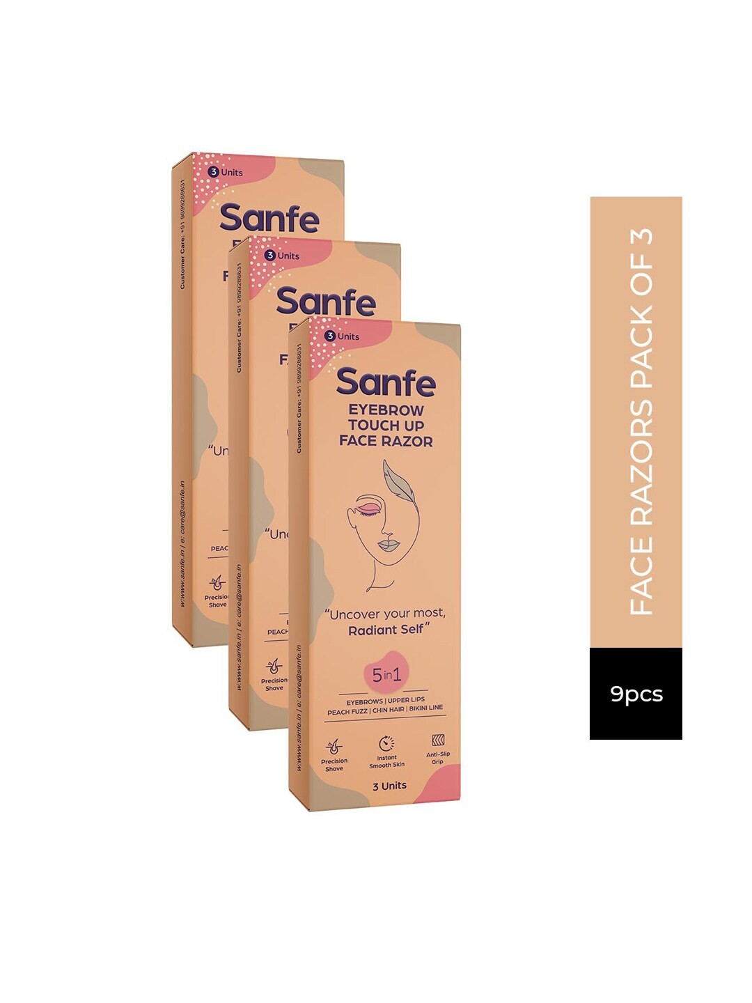 

Sanfe Pack of 3 Eyebrow Touch Up Face Razors, Coral