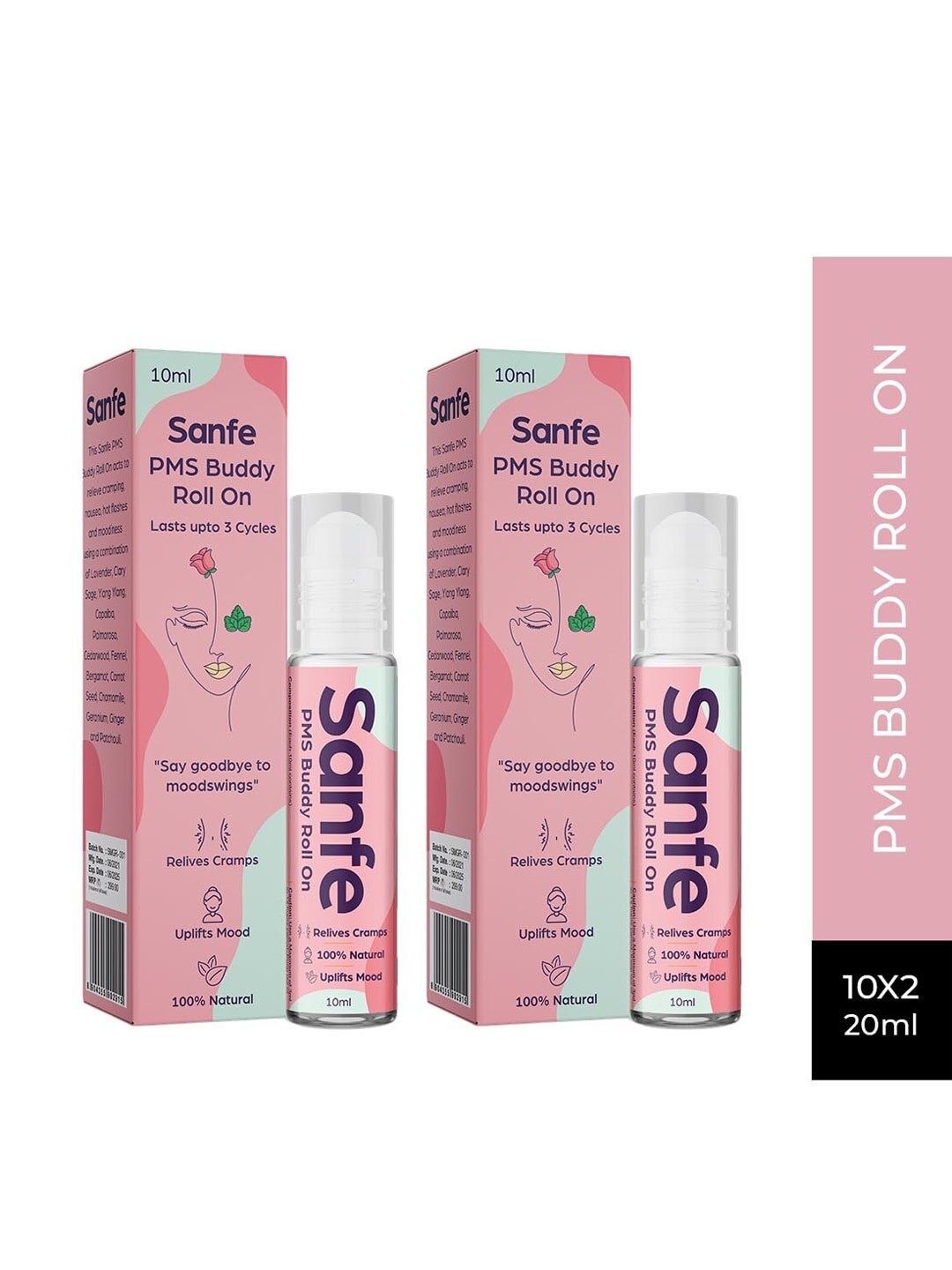 

Sanfe Women PMS & Period Buddy Roll On for Cramp Aid - 10ml (Pack of 2), Coral