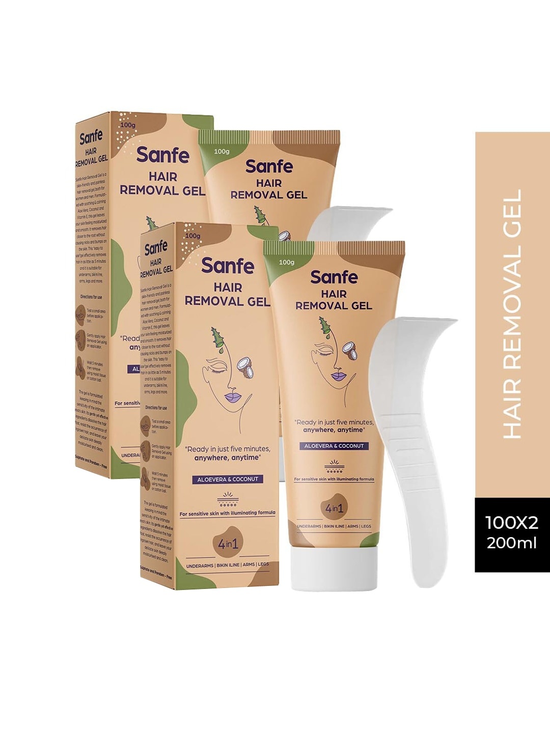 

Sanfe Pack of 2 Hair Removal Gel for Women- 200ml (Each 100ML), Coral