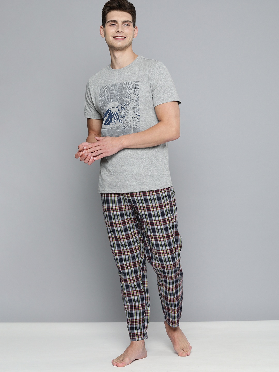 

Mast & Harbour Men Red And Black Checked Straight Fit Pure Cotton Lounge Pants