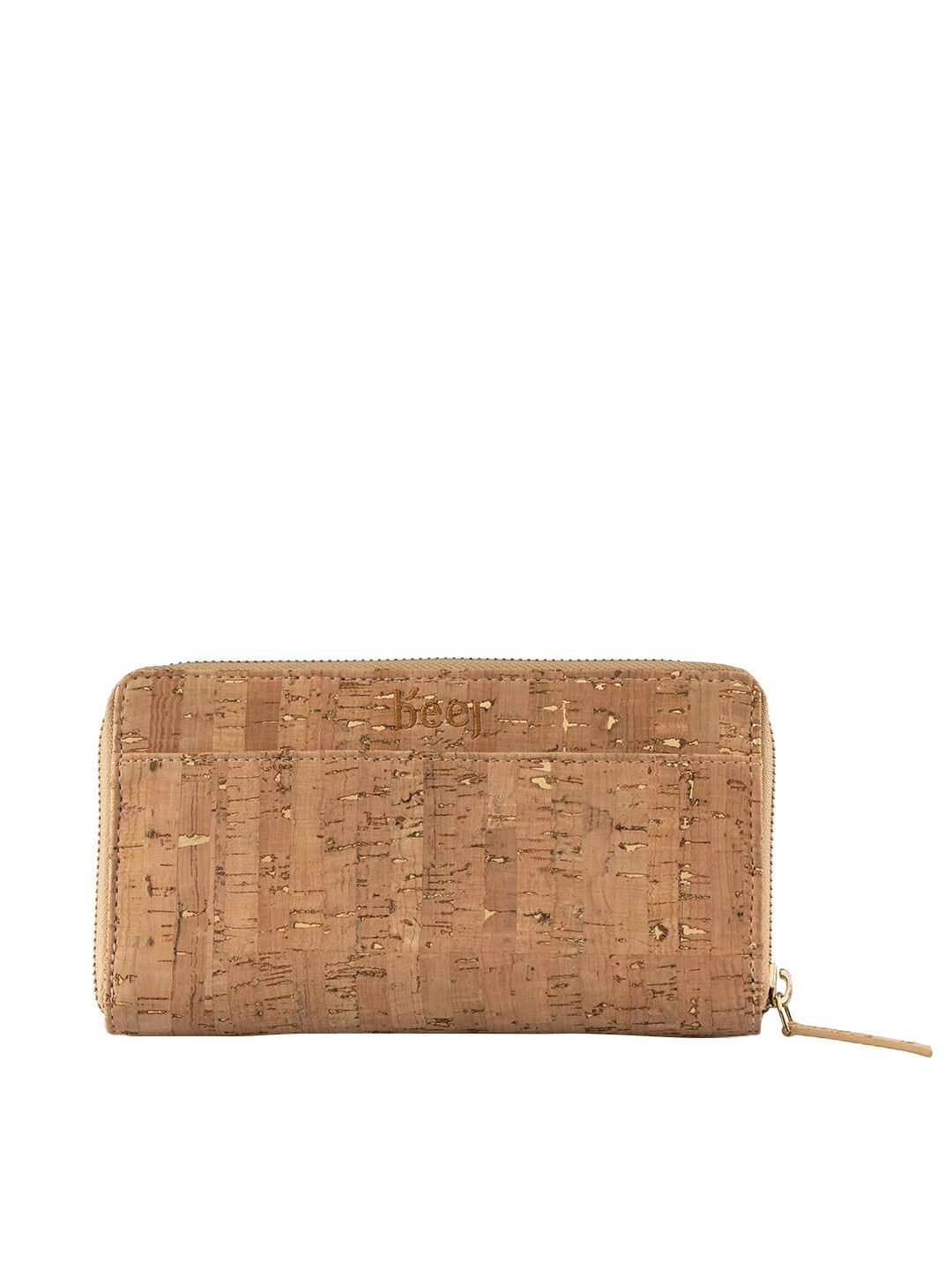 

Beej Women Tan Brown Textured Cork Fabric Zip Around Sustainable Wallet