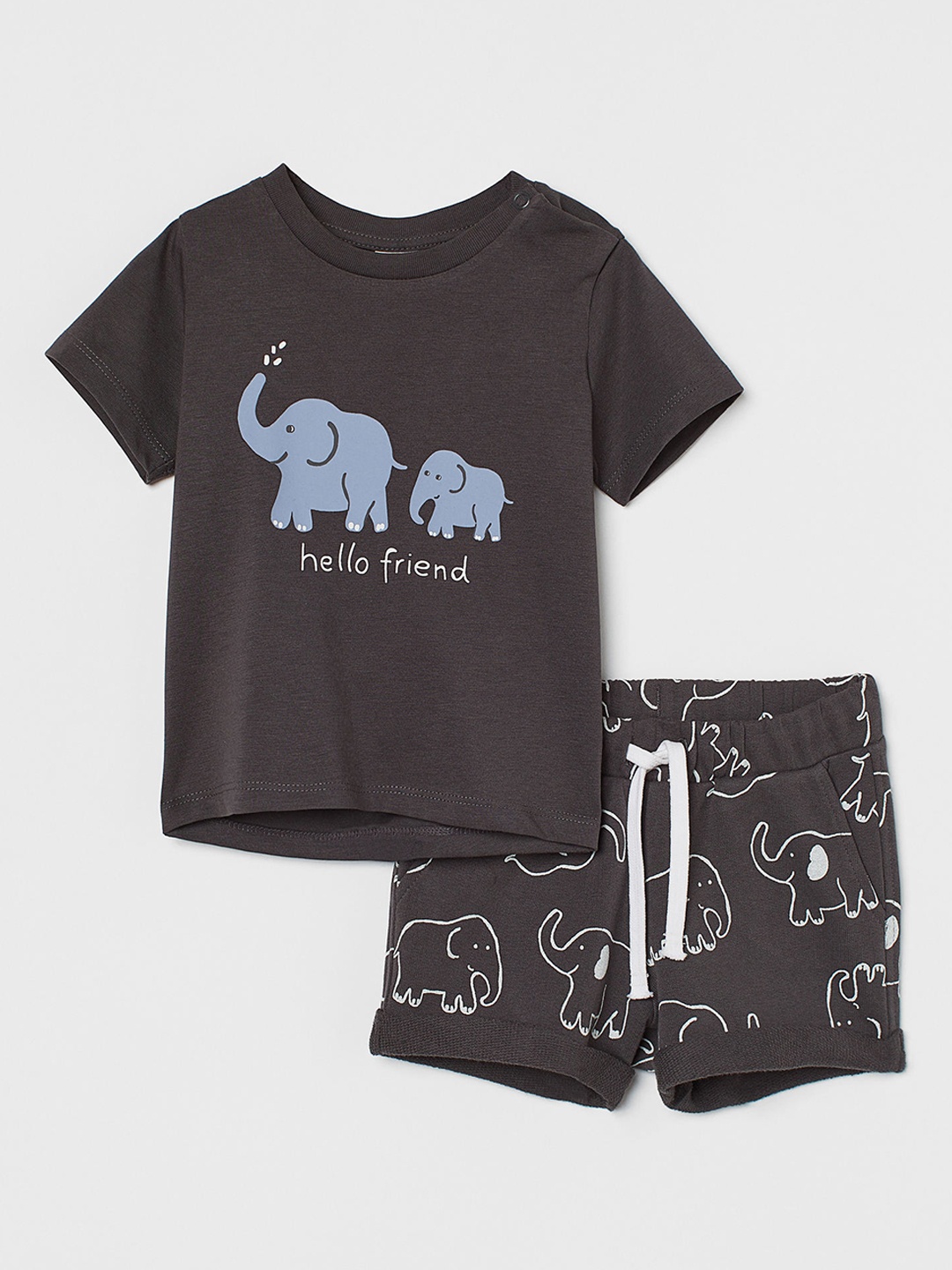 

H&M Boys Grey Printed Cotton T-shirt with Shorts