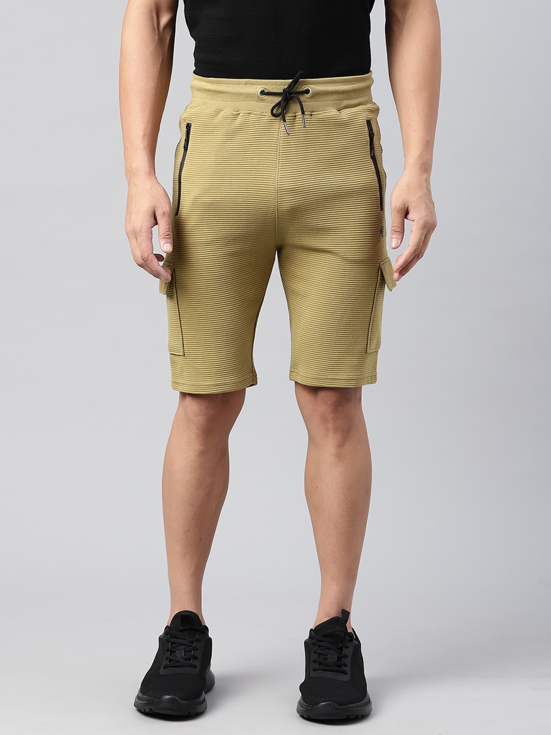 

ManQ CASUAL Men Khaki Ribbed Slim Fit Training Sports Shorts