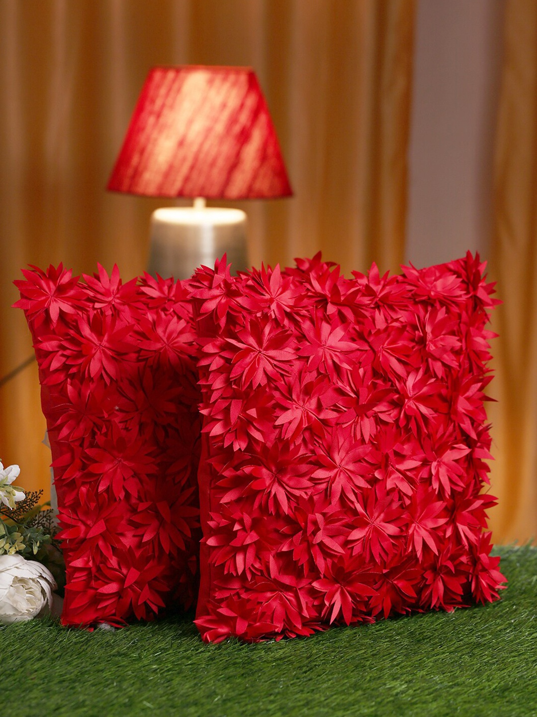 

HOSTA HOMES Red Set of 2 Floral Square Cushion Covers