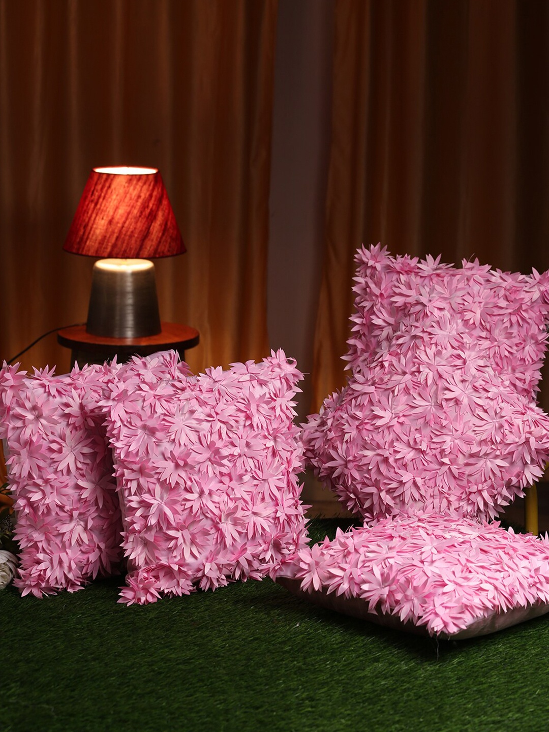 

HOSTA HOMES Pink Set of 5 Floral Square Cushion Covers
