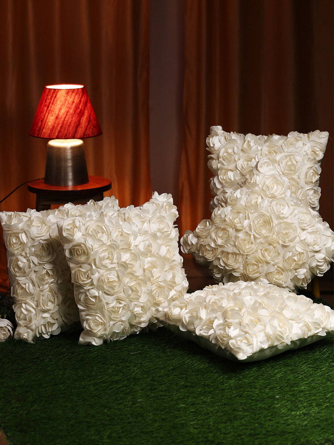 

HOSTA HOMES Cream-Coloured Set of 5 Floral Square Cushion Covers