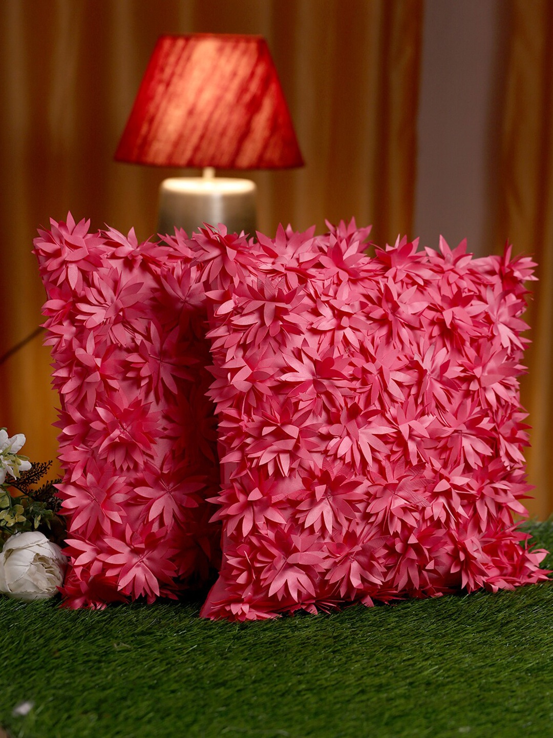 

HOSTA HOMES Pink Set of 2 Floral Square Cushion Covers
