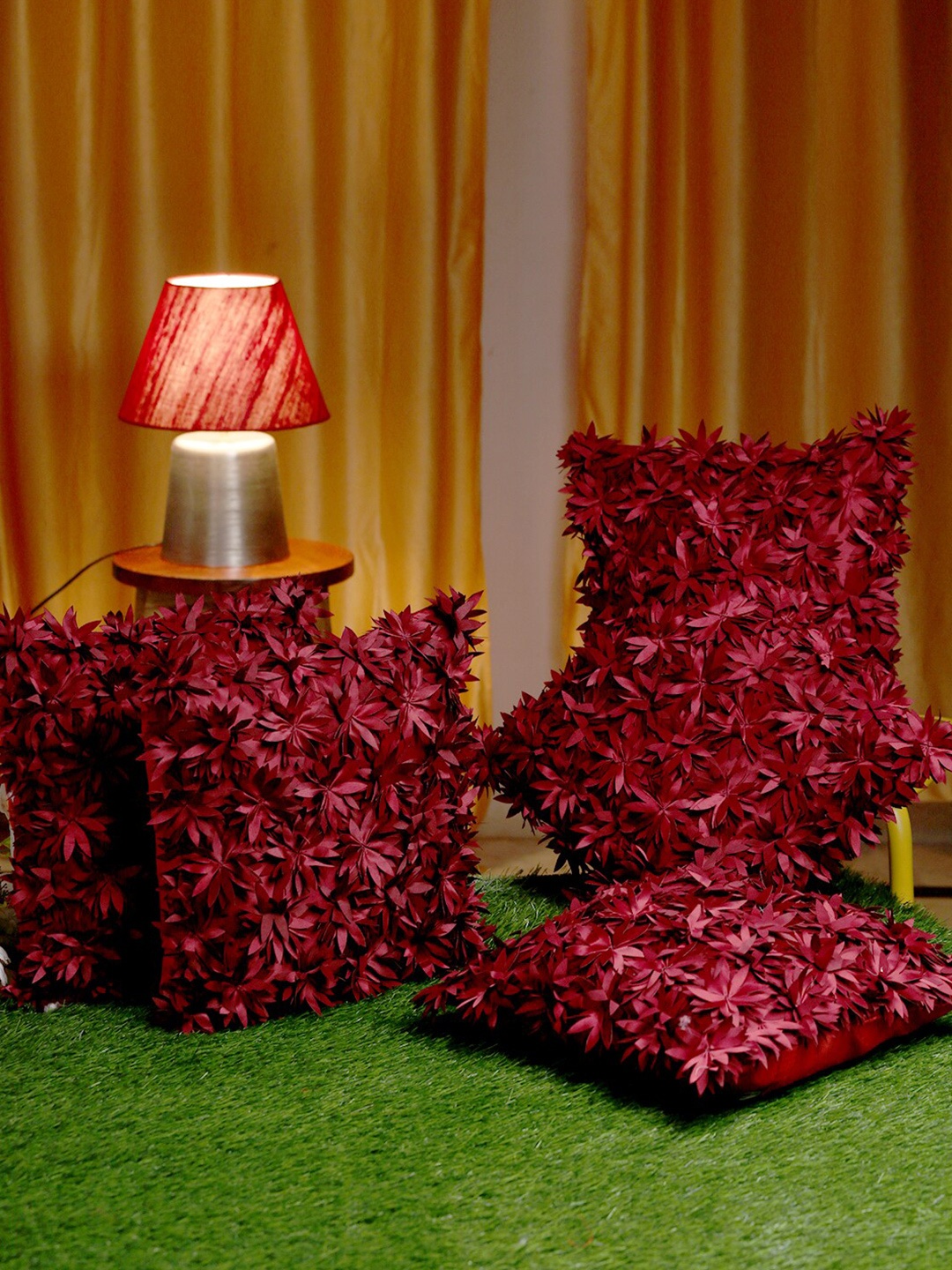 

HOSTA HOMES Maroon Set of 5 Floral Square Cushion Covers