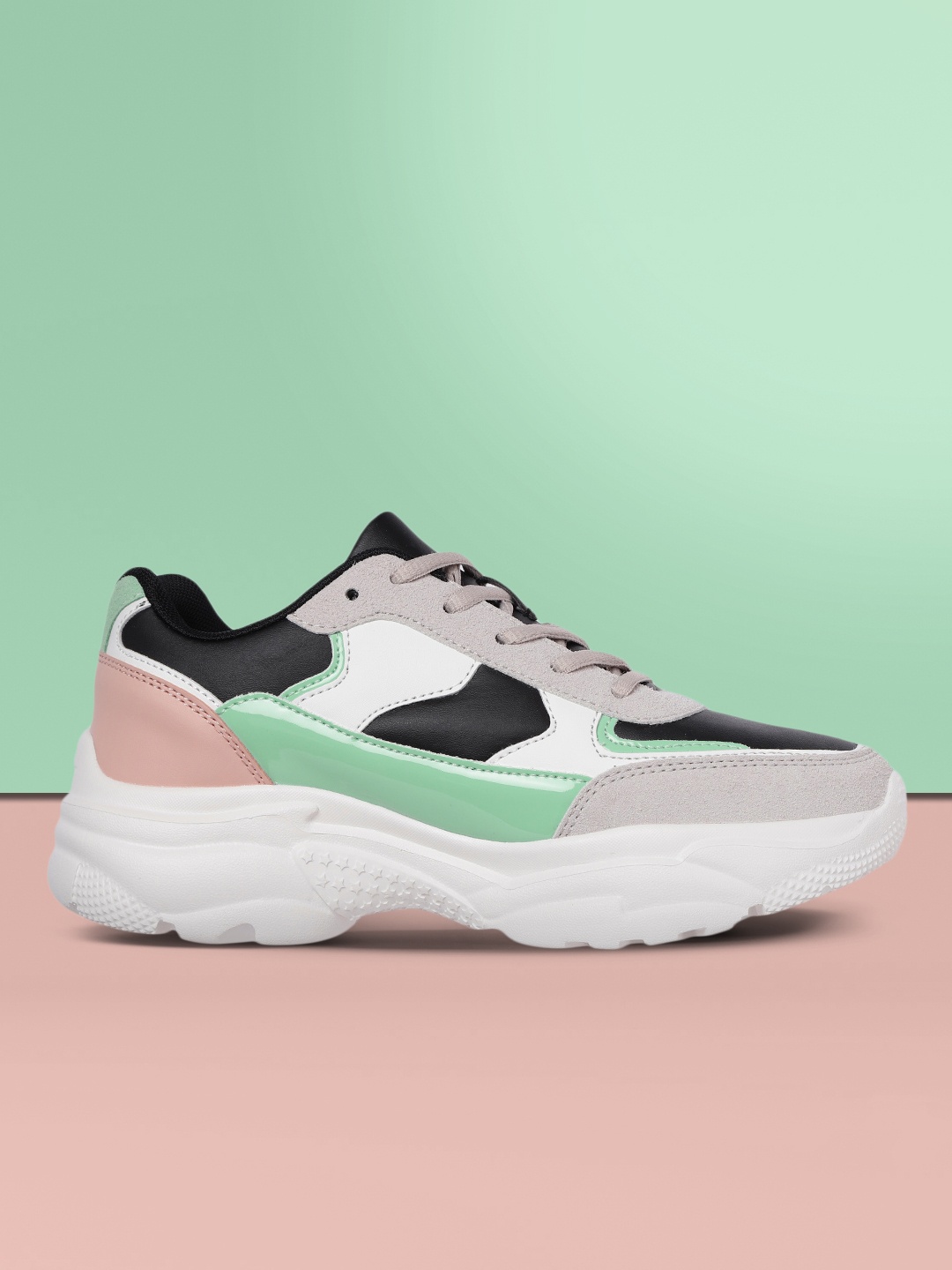 

Kook N Keech Women White & Green Colourblocked Sneakers