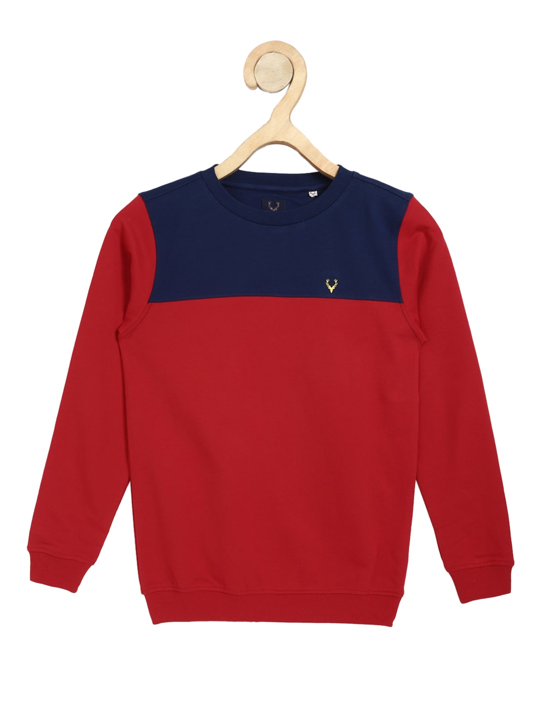 

Allen Solly Junior Boys Red & Navy Blue Colourblocked Cotton Sweatshirt