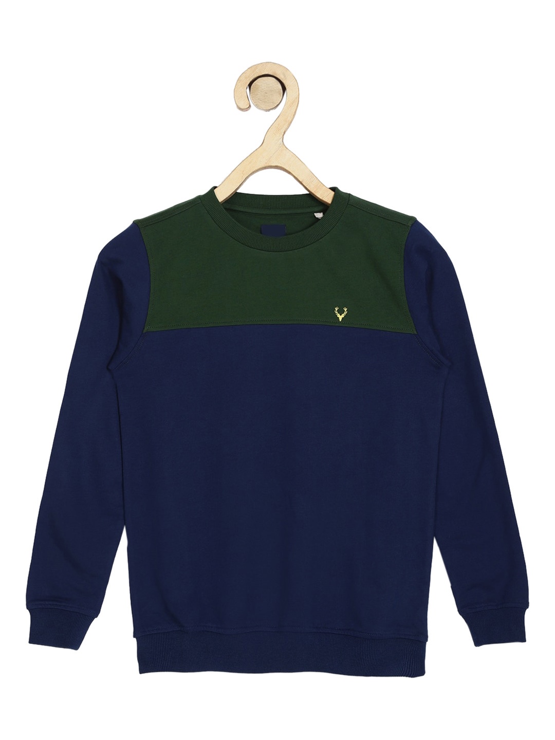 

Allen Solly Junior Boys Navy Blue & Green Colourblocked Cotton Sweatshirt