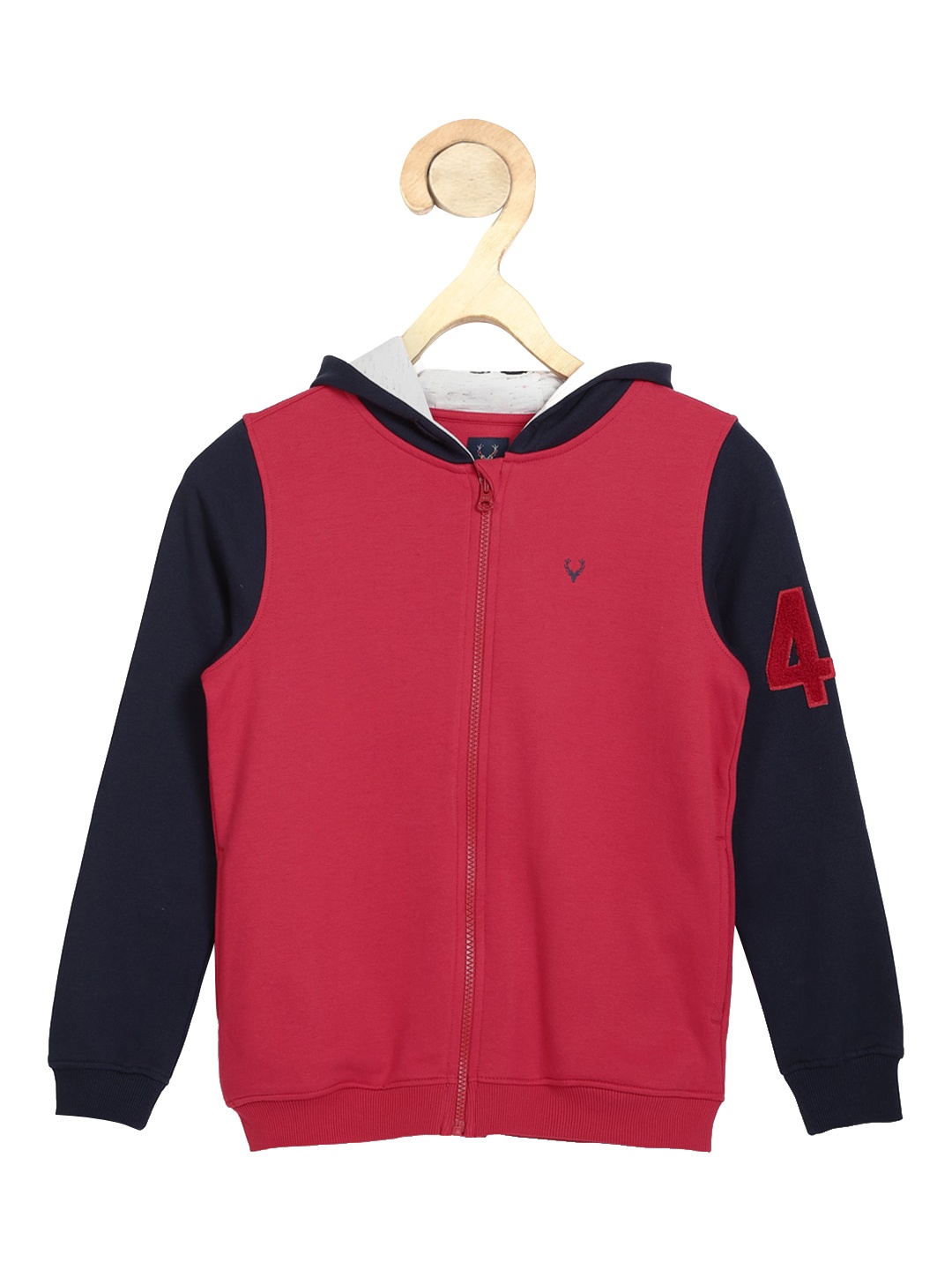 

Allen Solly Junior Boys Red & Navy Blue Colourblocked Hooded Cotton Sweatshirt