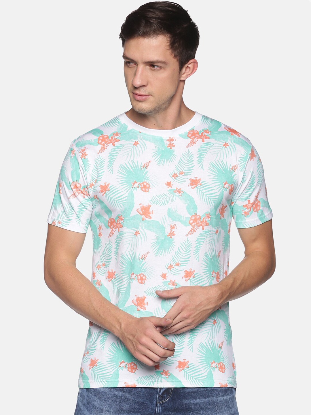 

MASH UNLIMITED Men White Tropical Floral Printed Slim Fit T-shirt