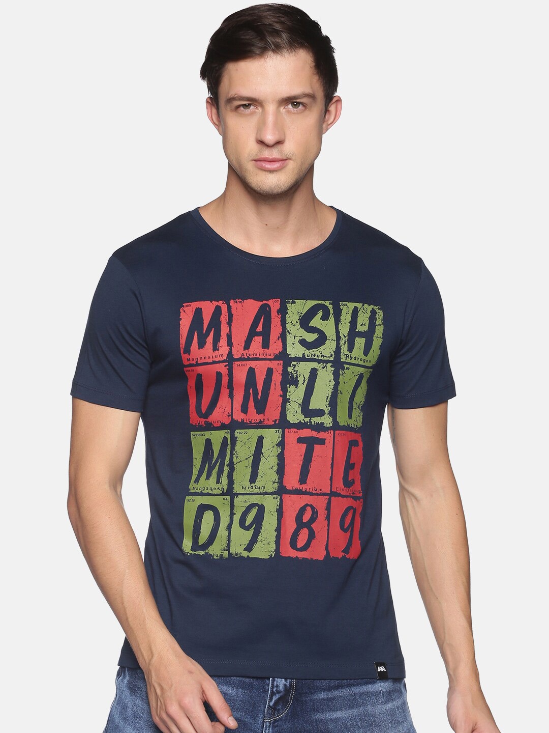 

MASH UNLIMITED Men Navy Blue Typography Printed Slim Fit T-shirt