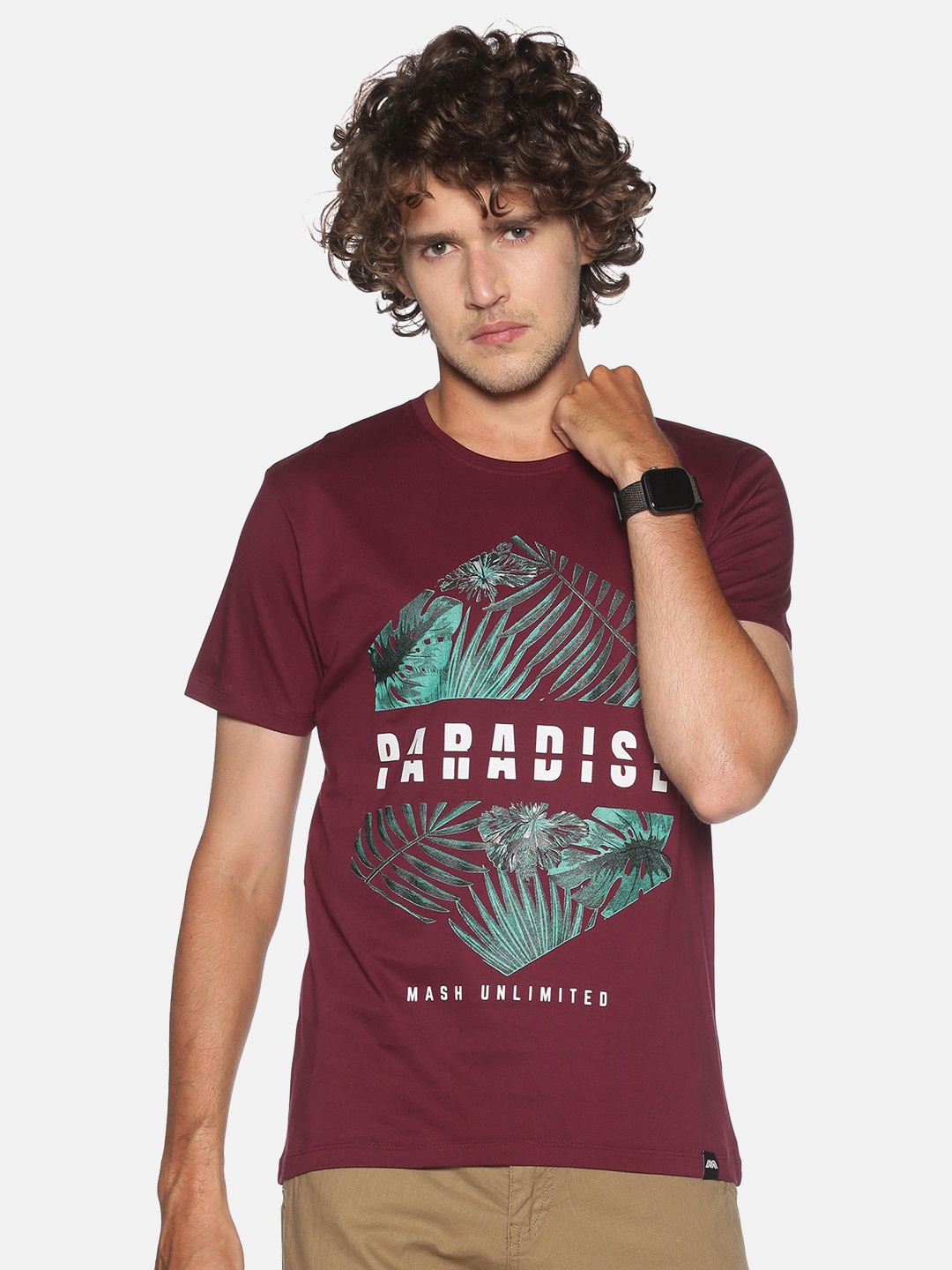 

MASH UNLIMITED Men Maroon Printed Slim Fit T-shirt
