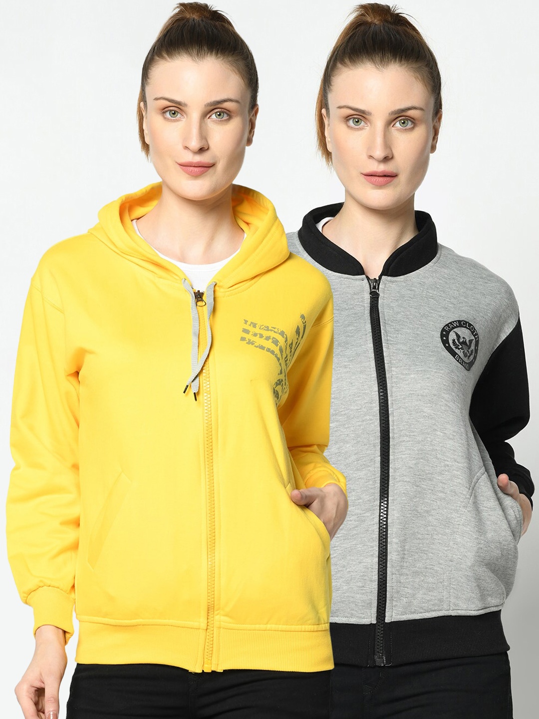 

VIMAL JONNEY Women Pack of 2 Yellow and Grey Printed Sweatshirts