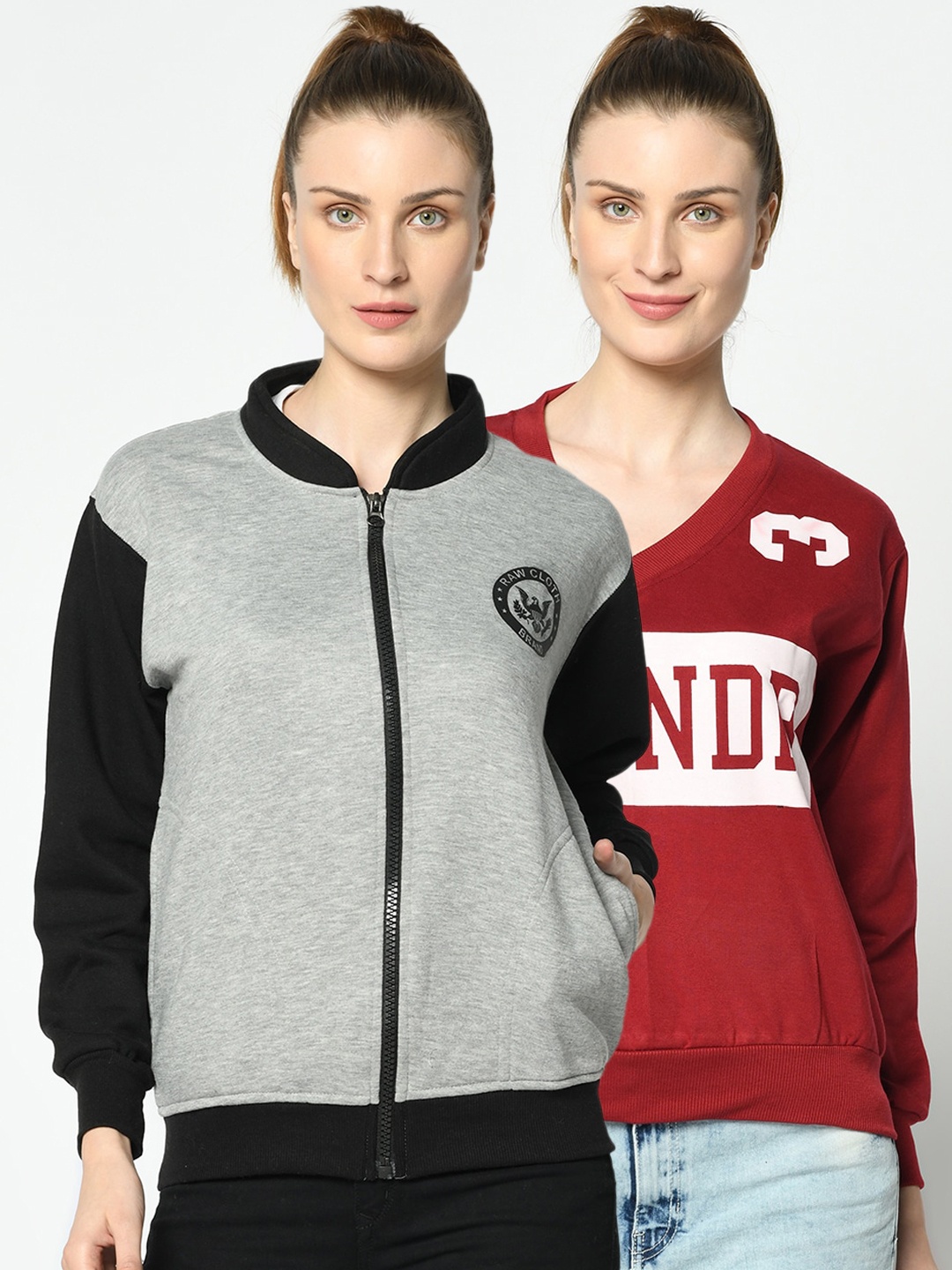 

VIMAL JONNEY Women Pack of 2 Maroon and Grey Cotton Sweatshirts