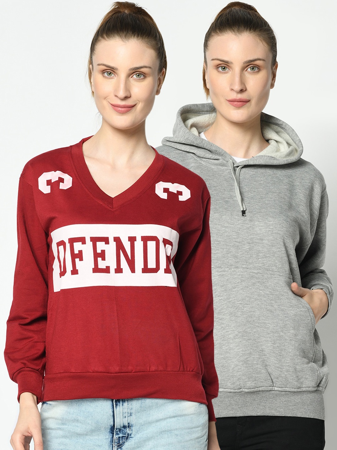 

VIMAL JONNEY Women Pack of 2 Maroon and Grey Sweatshirts