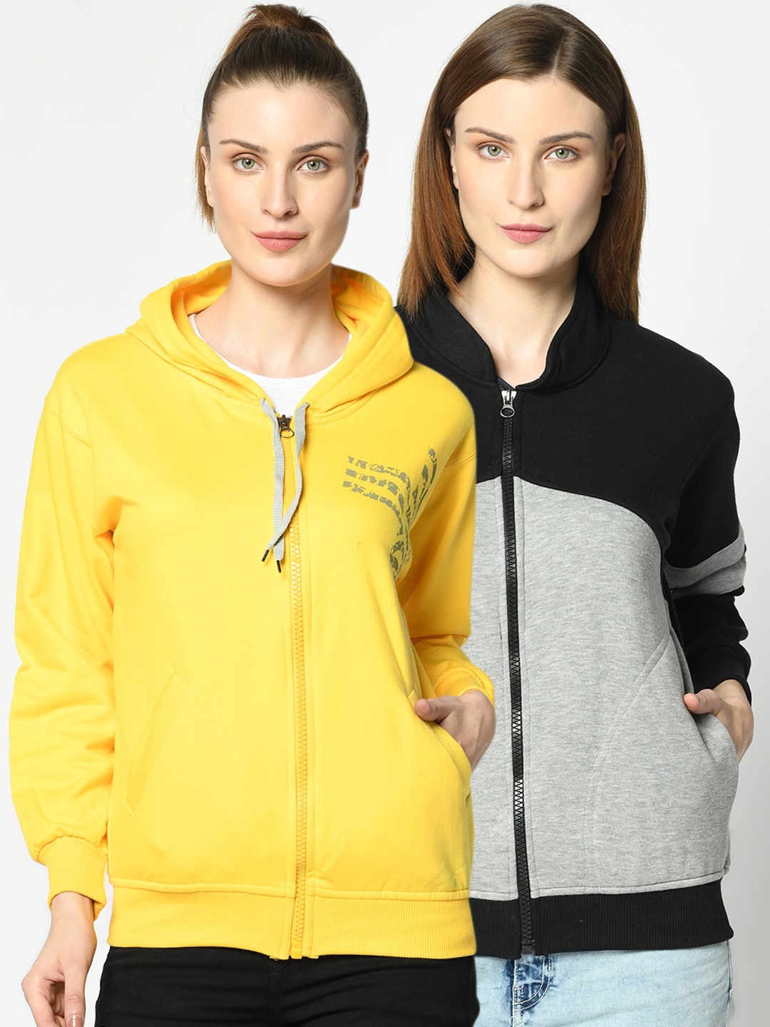 

VIMAL JONNEY Women Pack of 2 Yellow and Grey Sweatshirts