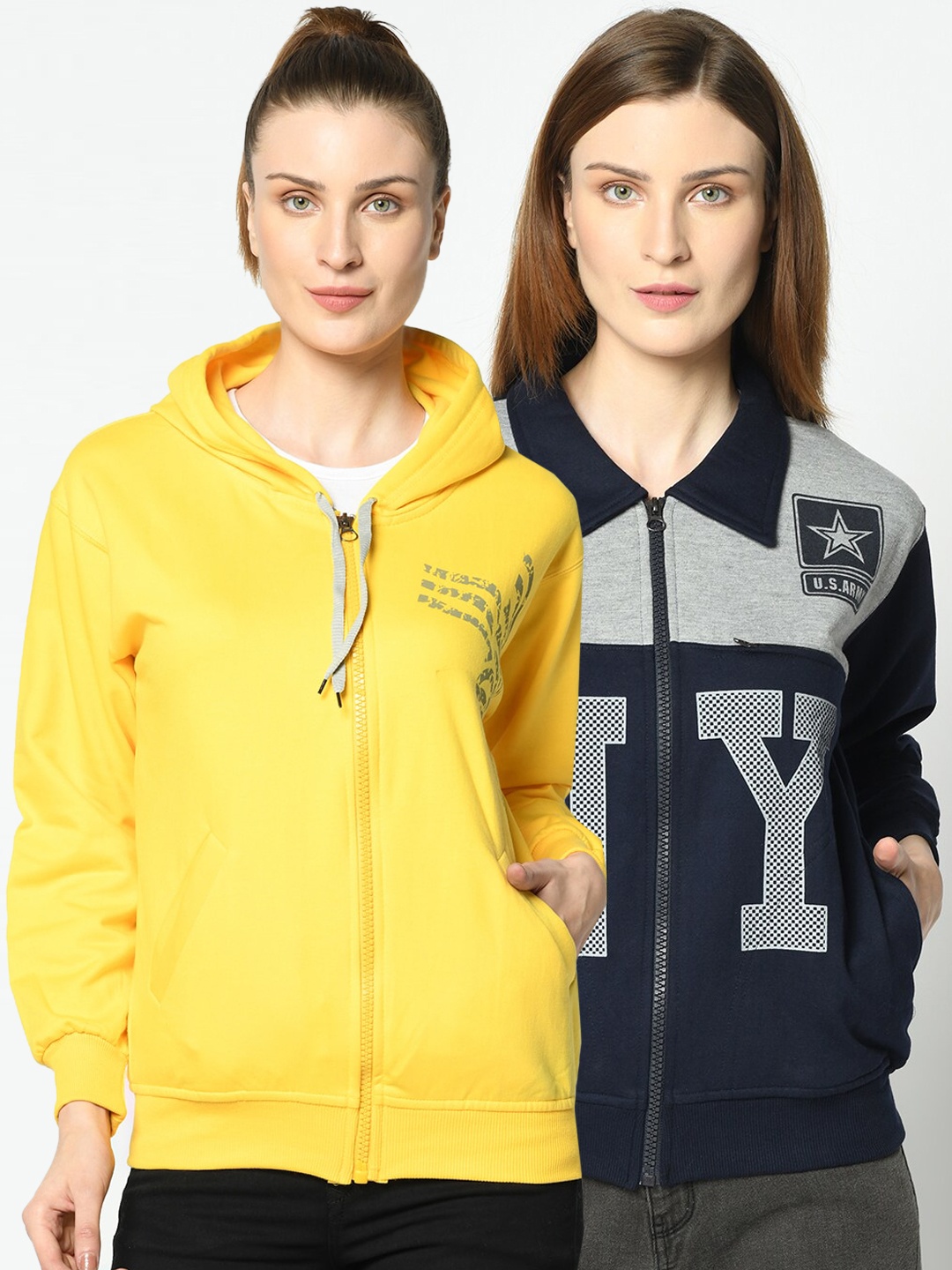 

VIMAL JONNEY Women Yellow and Navy Blue Pack of 2 Sweatshirts