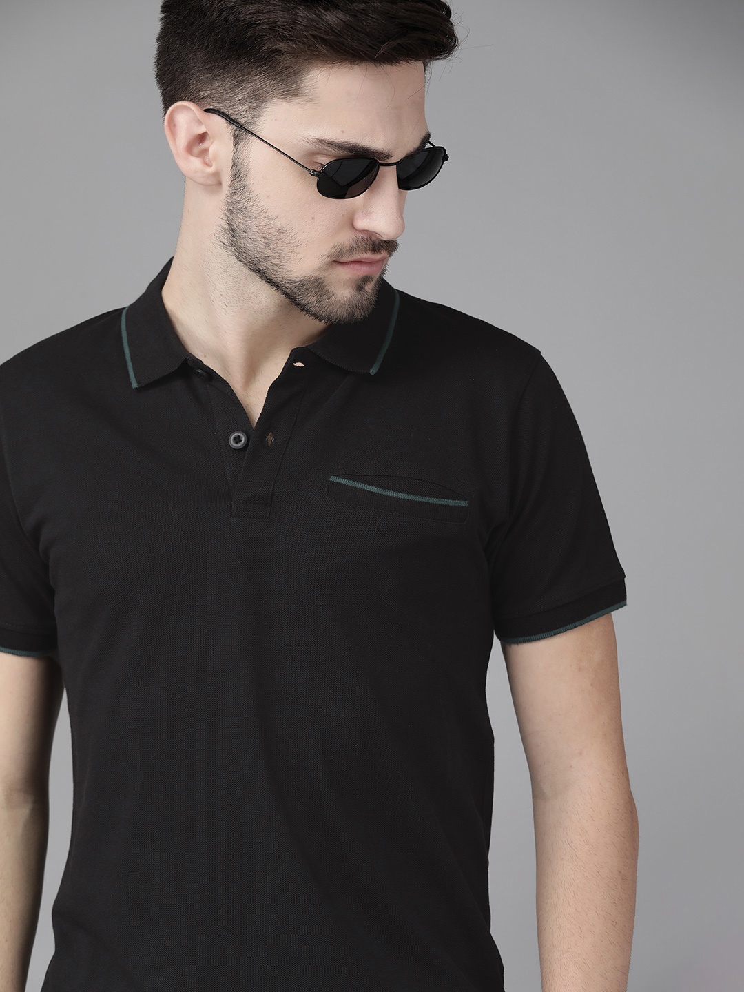 

Roadster Men Black Polo Collar T-shirt