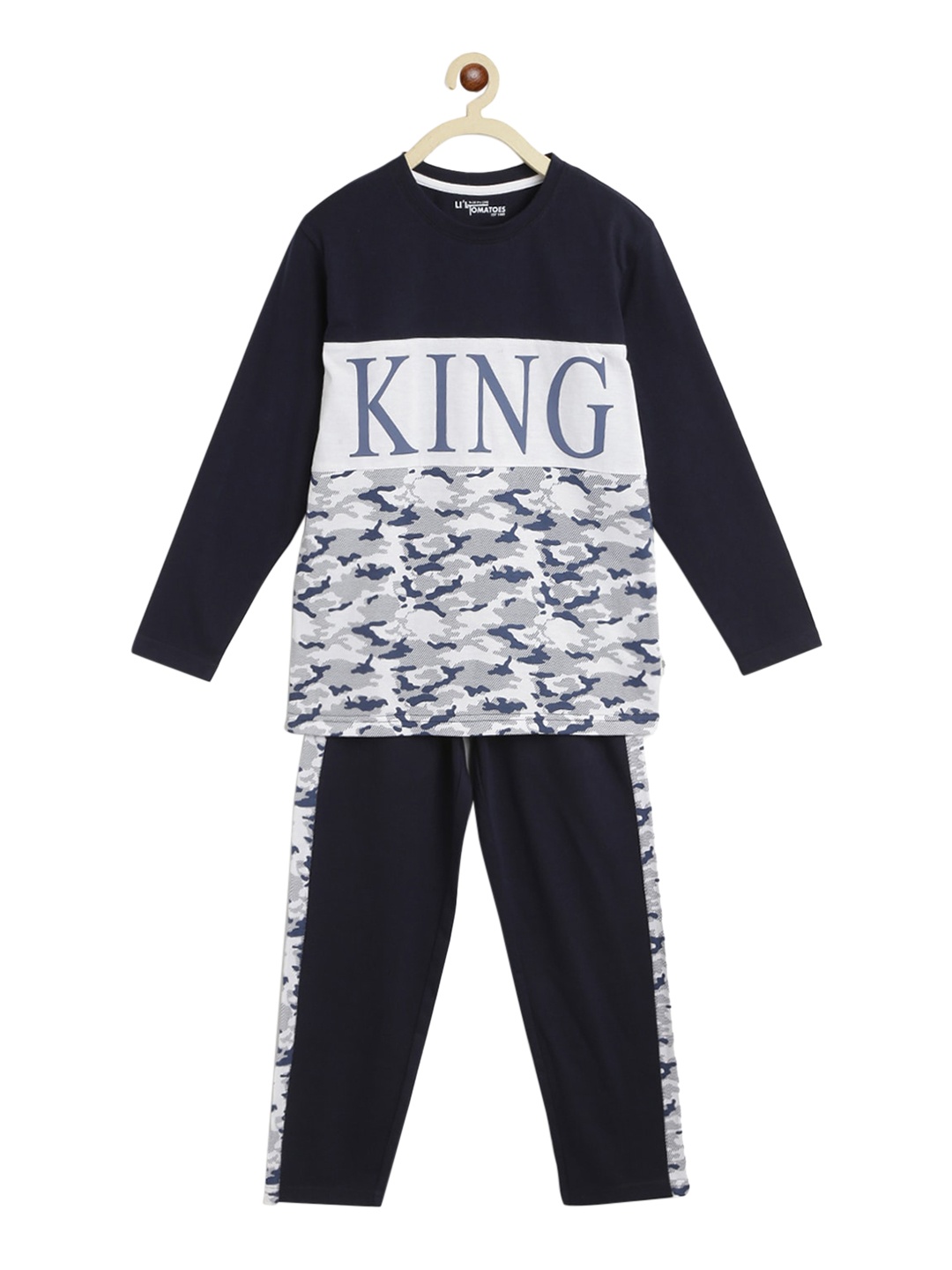 

Lil Tomatoes Boys Navy Blue & Grey Printed Night suit