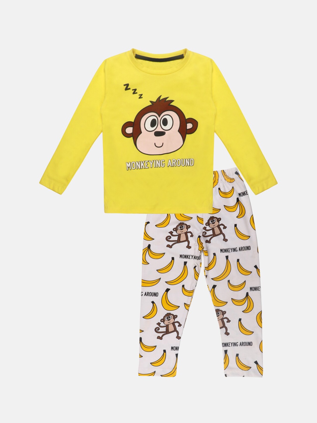 

Lazy Shark Boys Yellow & White Graphic Printed Night suit