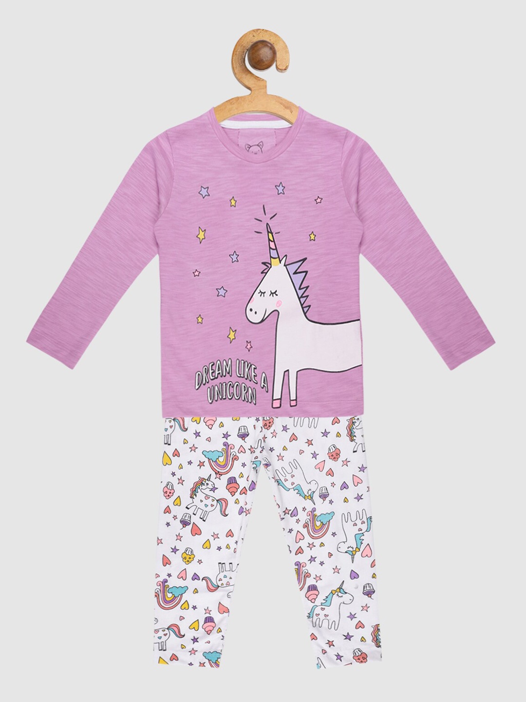 

Lazy Shark Girls Purple & Mustard Printed Night Suit