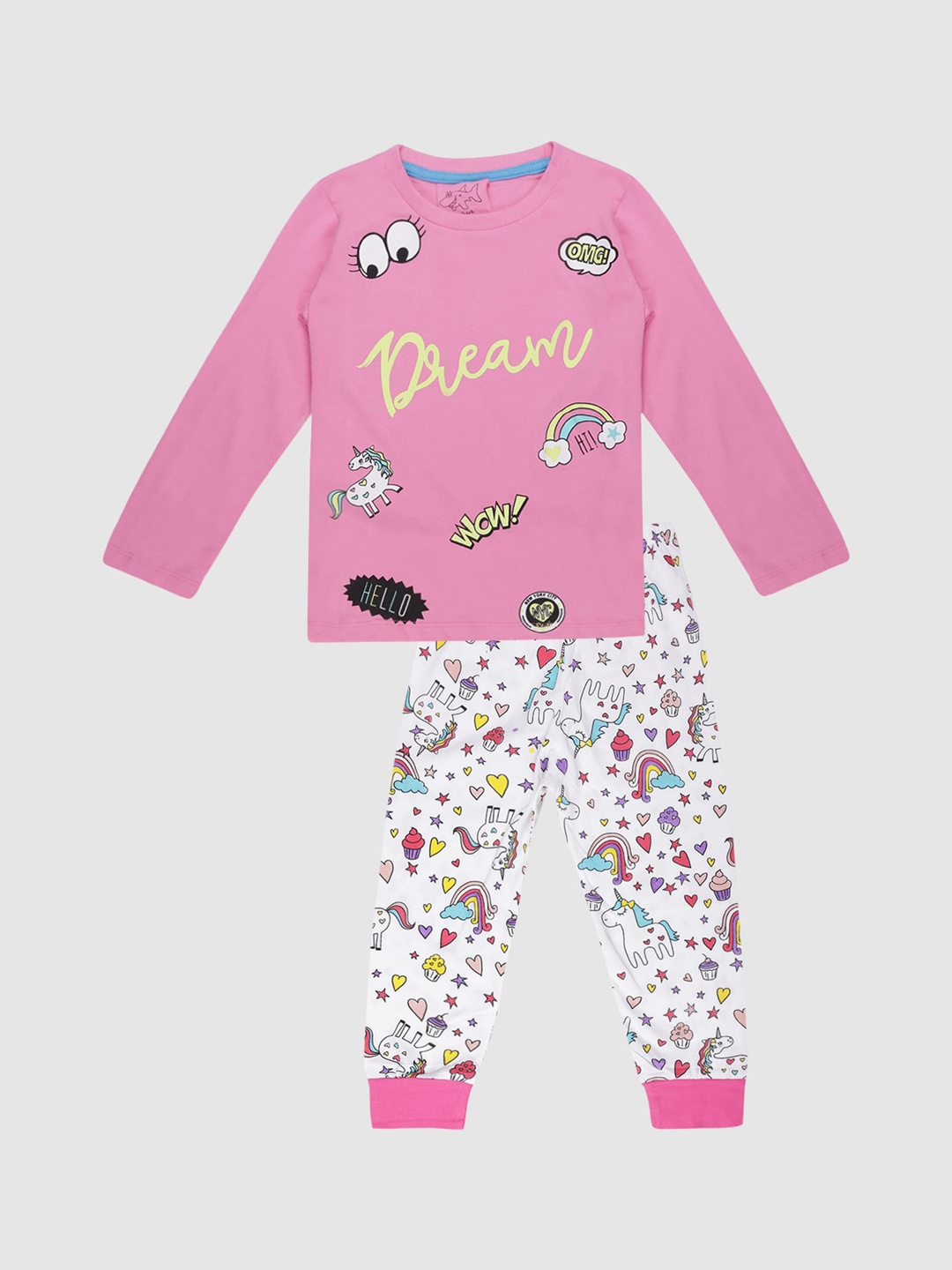 

Lazy Shark Girls Pink & Multicoloured Printed Night Suit
