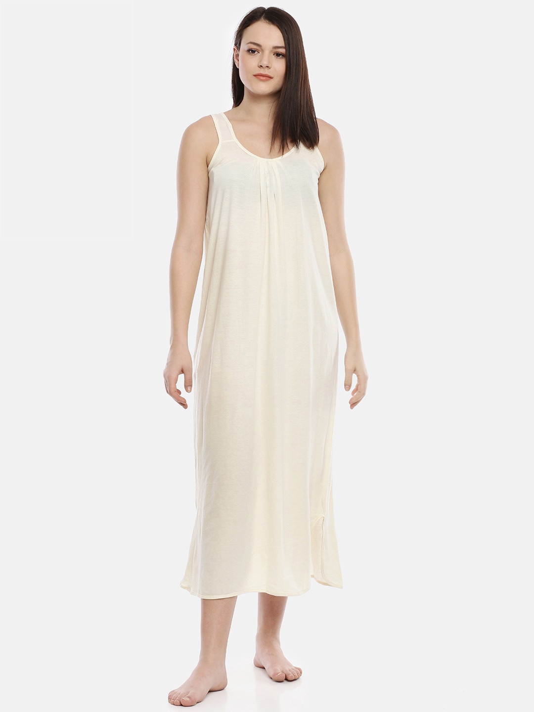 

GOLDSTROMS Womens Cream-Coloured Solid Sleeveless Nightdress Pack Of - 2