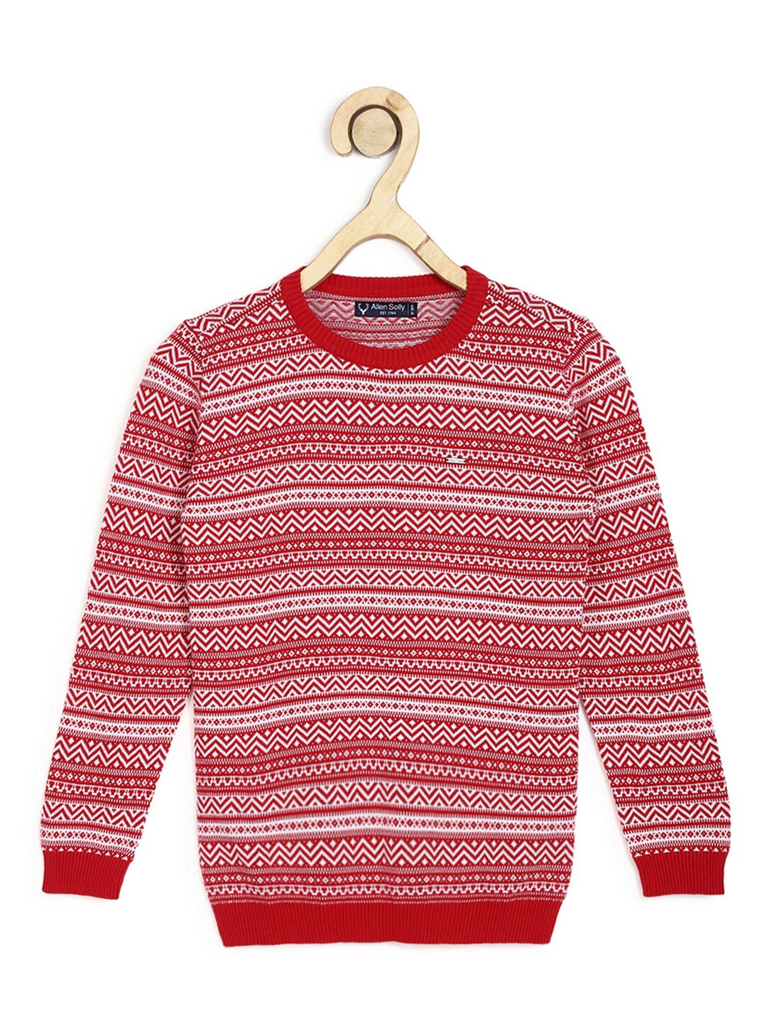 

Allen Solly Junior Boys Red & White Fair Isle Printed Cotton Pullover