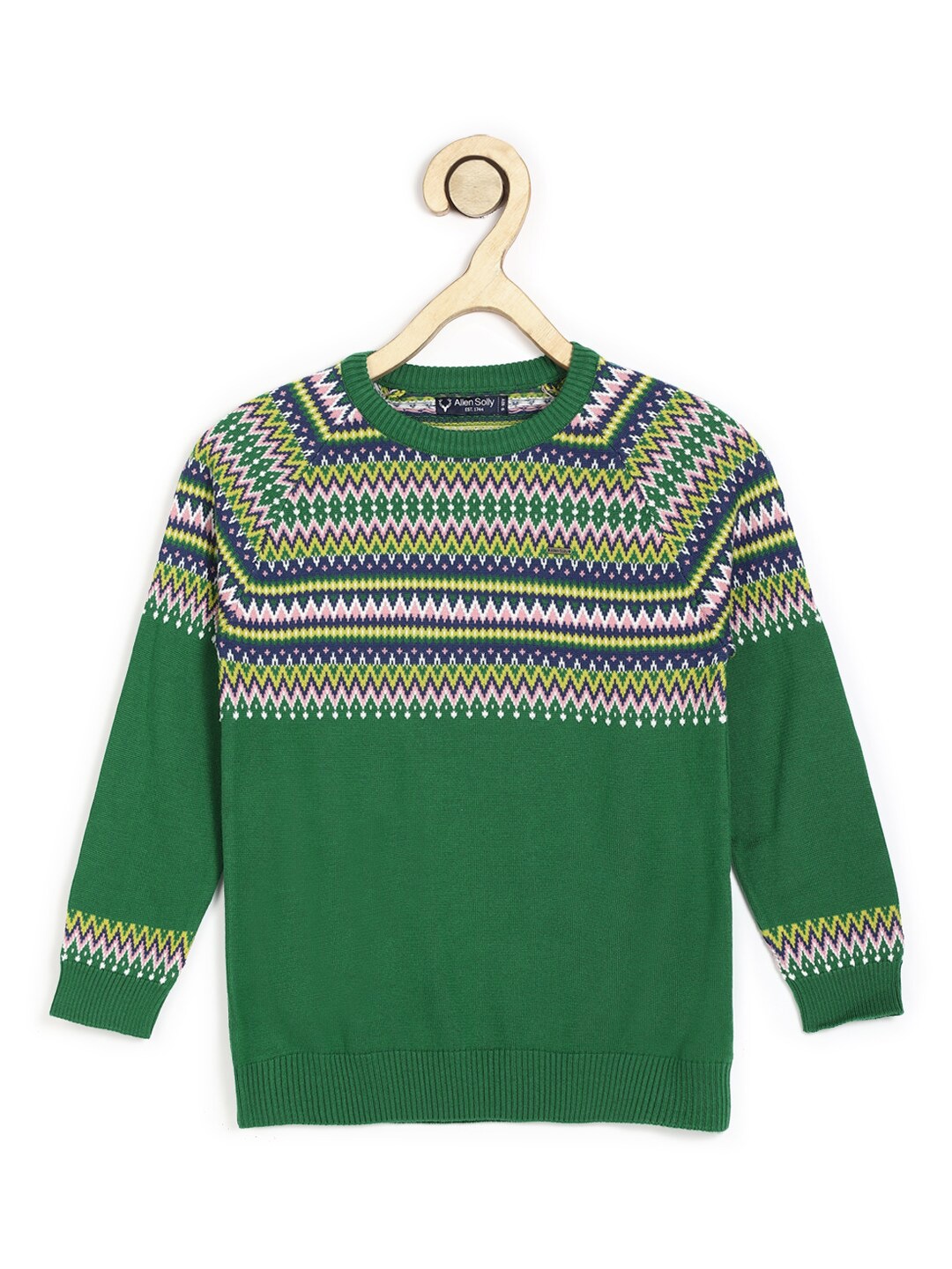 

Allen Solly Junior Boys Green & Pink Striped Pullover