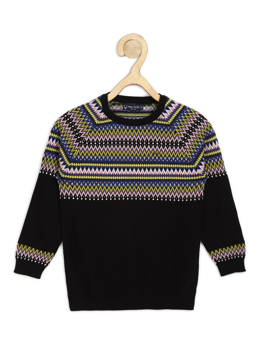 

Allen Solly Junior Boys Black & Pink Fair Isle Printed Pullover