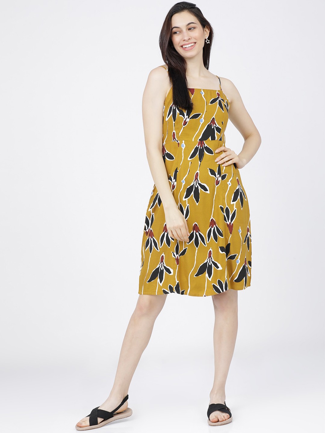 

Tokyo Talkies Women Yellow Printed A-Line Dress
