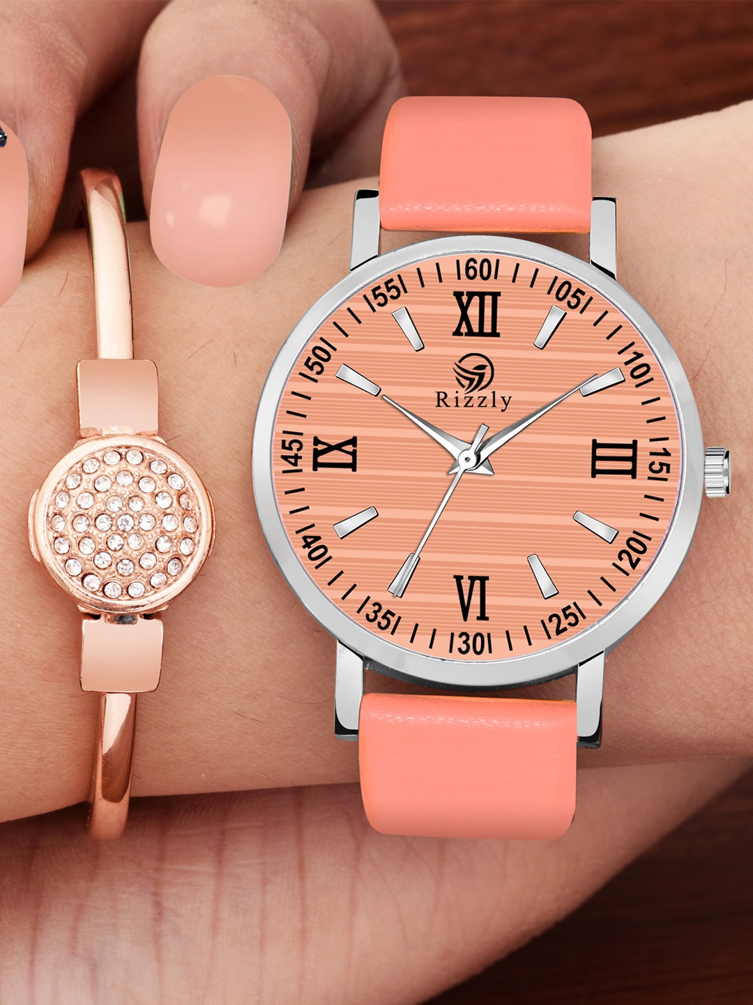 

Rizzly Girls Peach-Coloured Brass Printed Dial & Straps Analogue Watch RZ-123-Peach