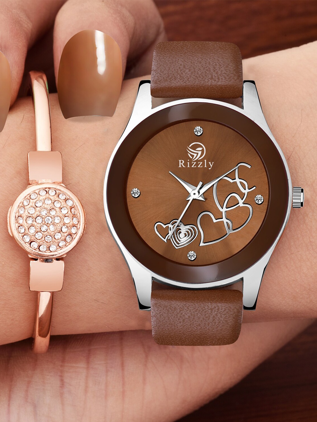 

Rizzly Women Brown Brass Embellished Dial& Straps Analogue Watch RZ-122-Brown