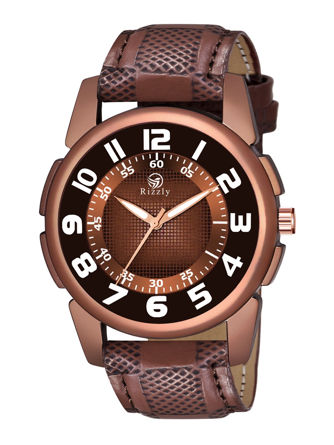 

Rizzly Boys Brown Brass Printed Dial & Brown Leather Straps Analogue Watch RZ-213-Brown