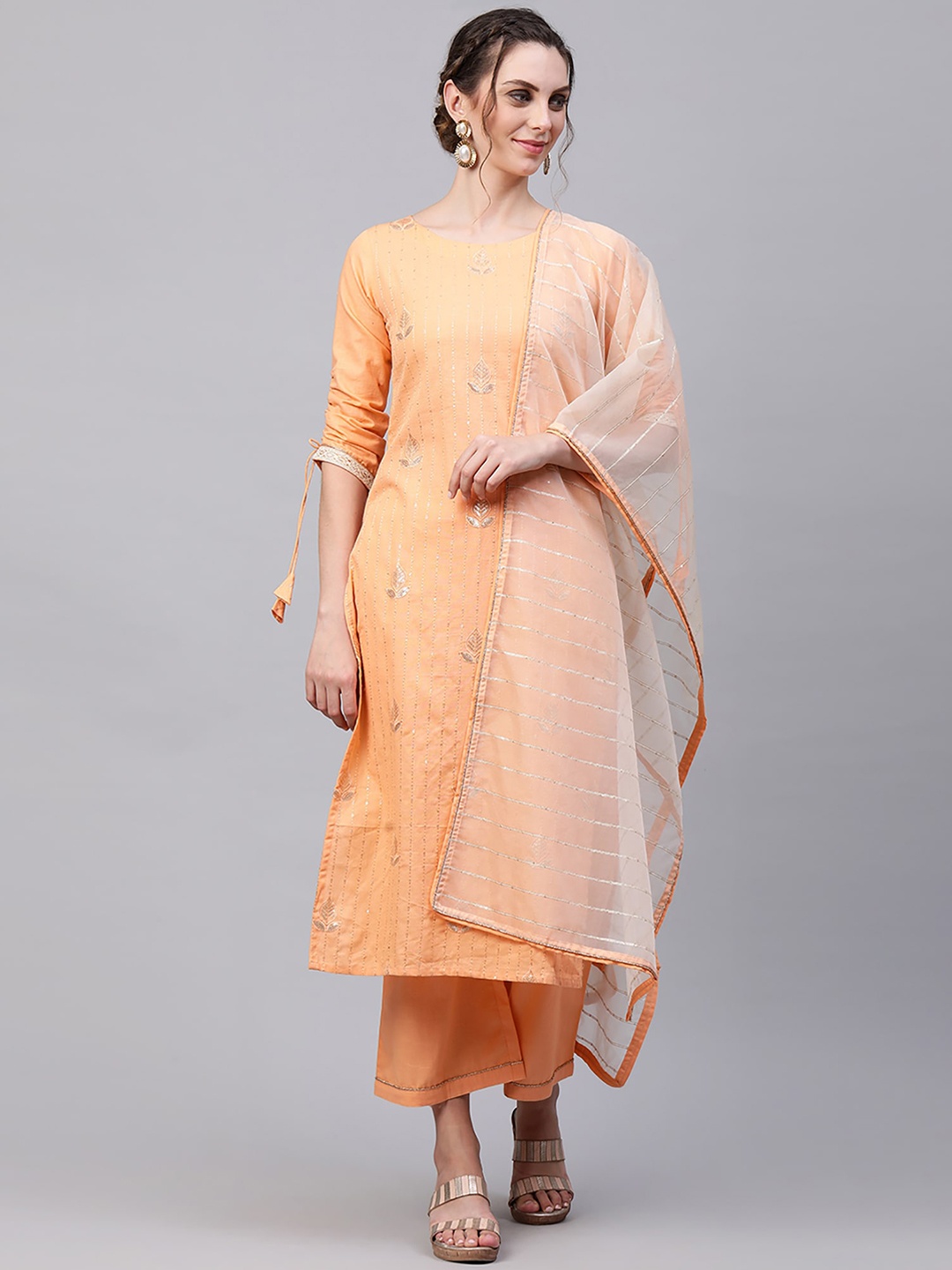 

Indo Era Women Peach-Colored Kurta with Palazzos & Dupatta