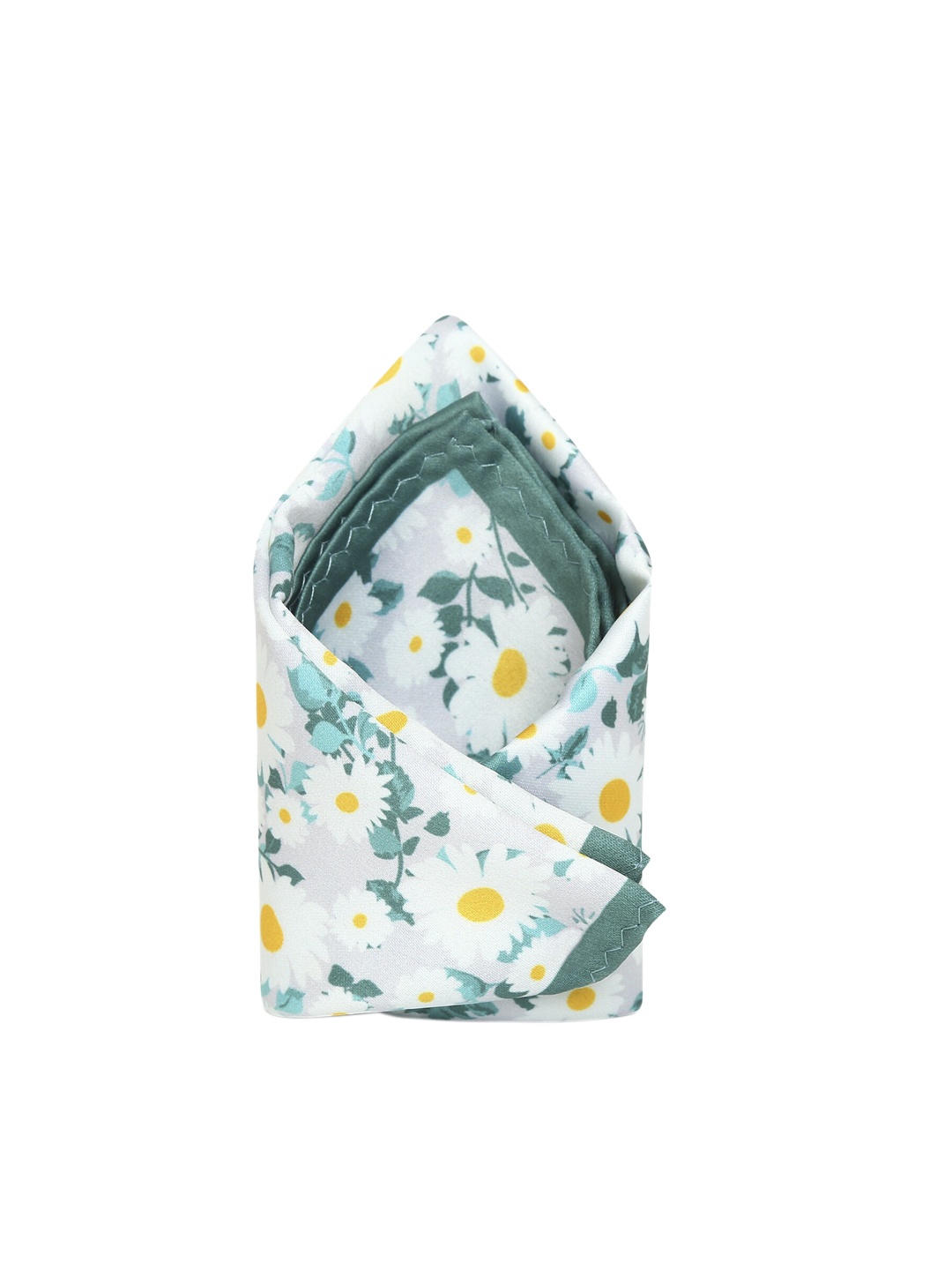 

Tossido Men White & Teal Green Floral Printed Pocket Square