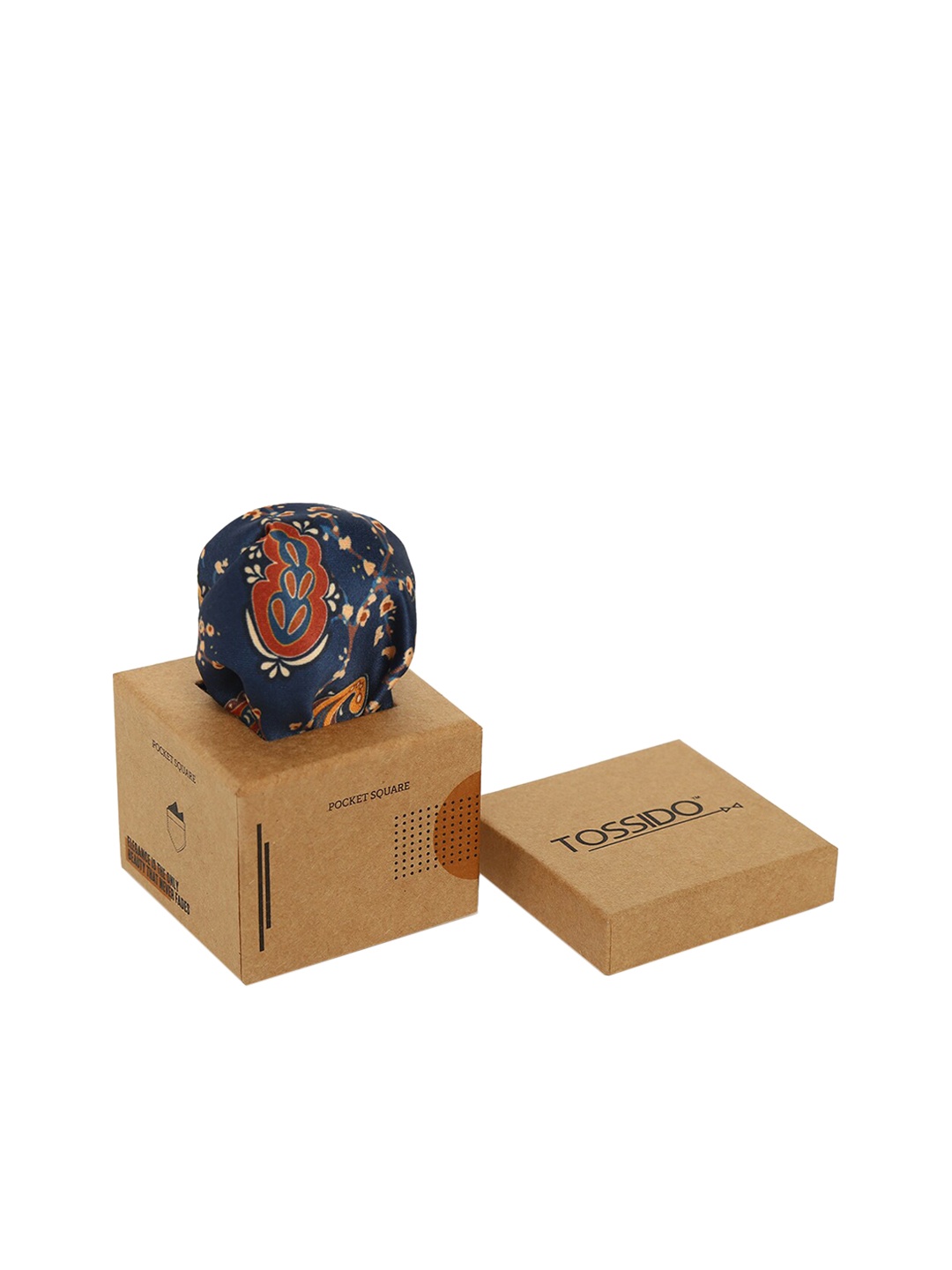 

Tossido Men Navy Blue & Orange Printed Pocket Square