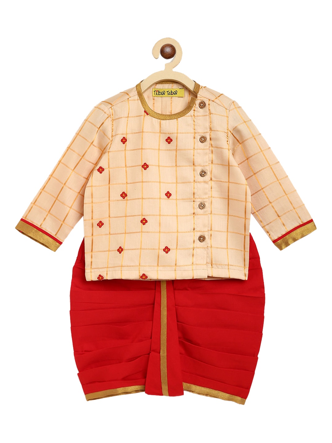 

Tiber Taber Boys Beige Printed Regular Pure Cotton Kurta with Dhoti Pants