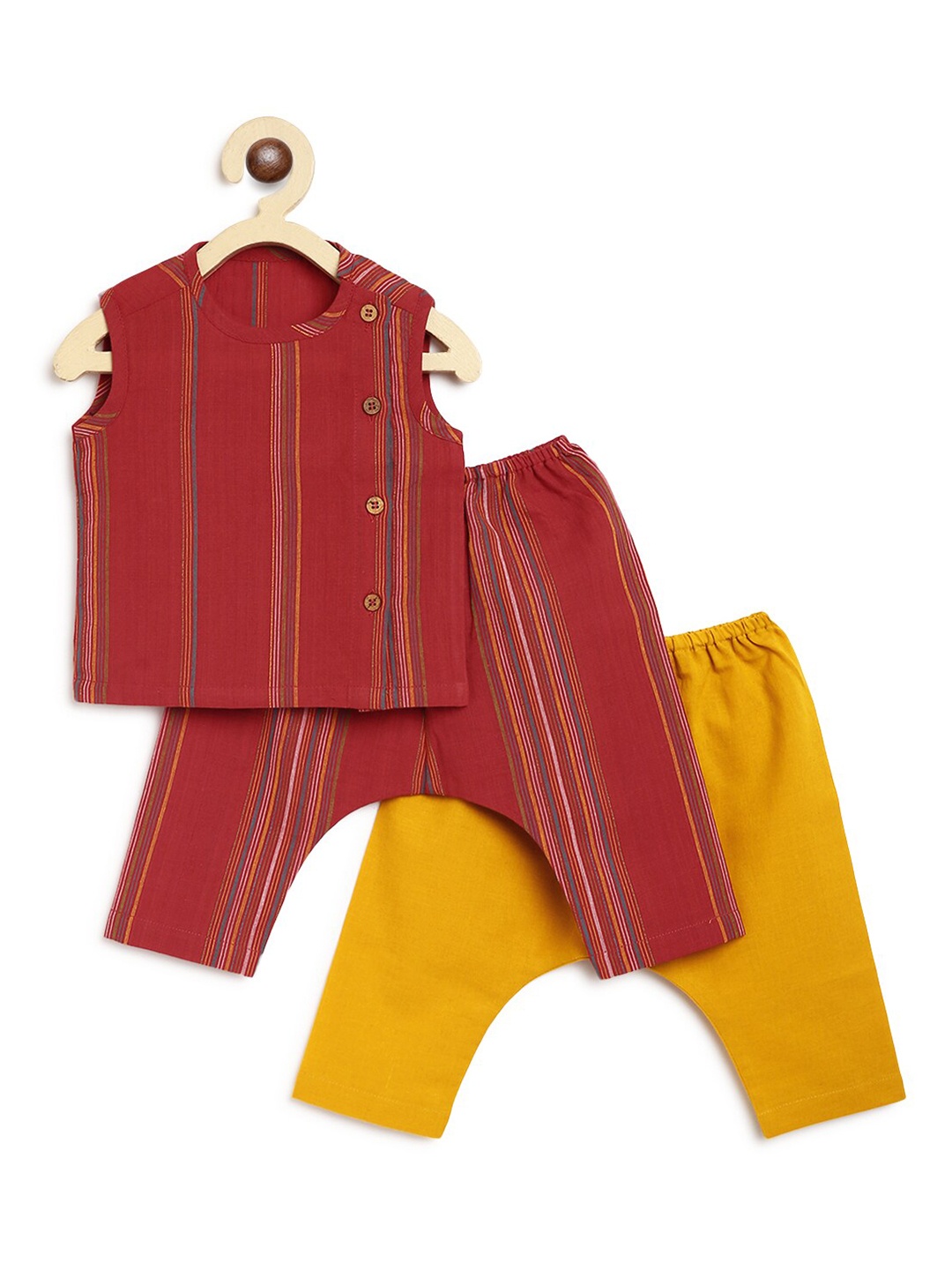 

Tiber Taber Boys Red & Yellow Striped Top With Two Pyjamas